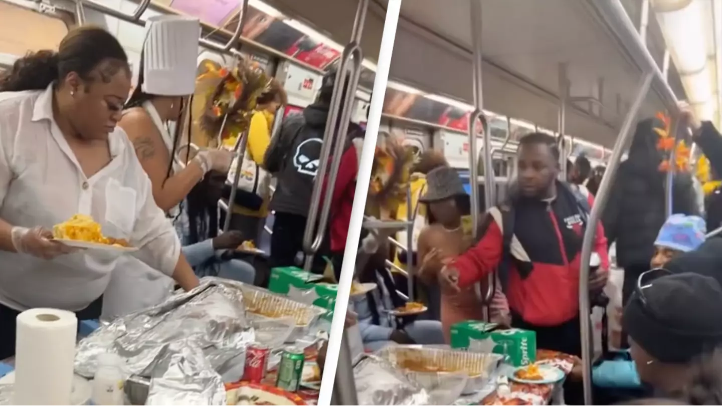 People shocked at NYC locals having a full Thanksgiving meal on train
