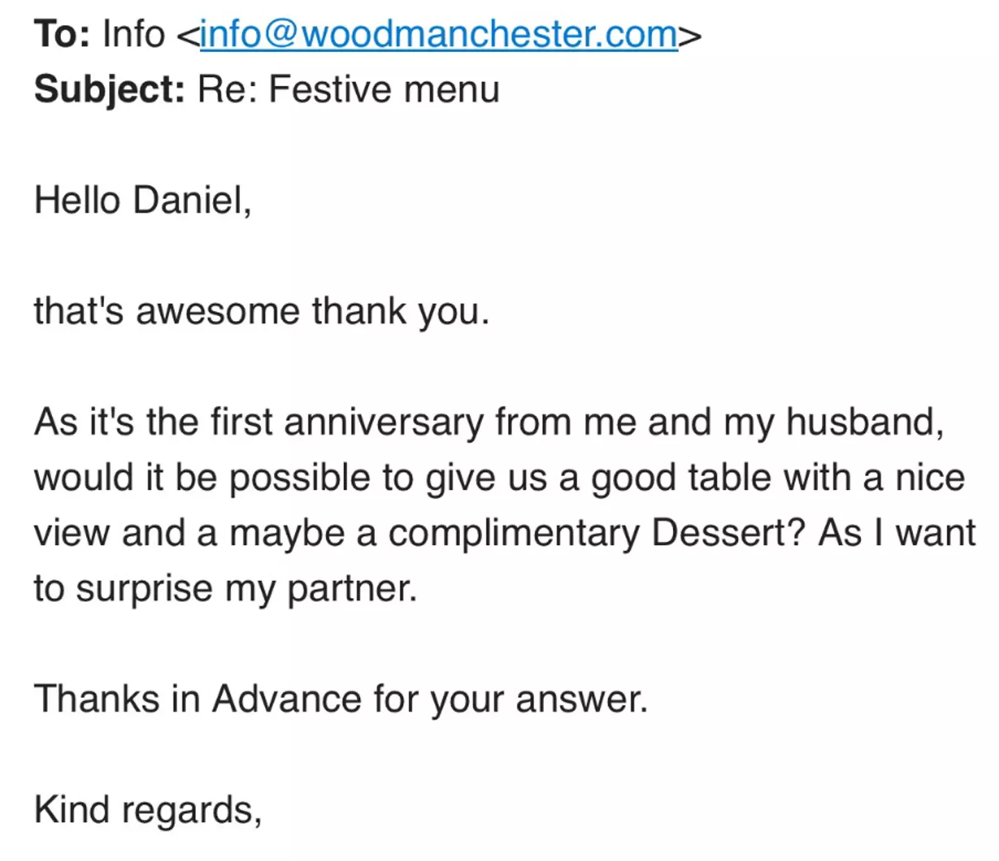 The MasterChef star shared a screenshot of the email online.