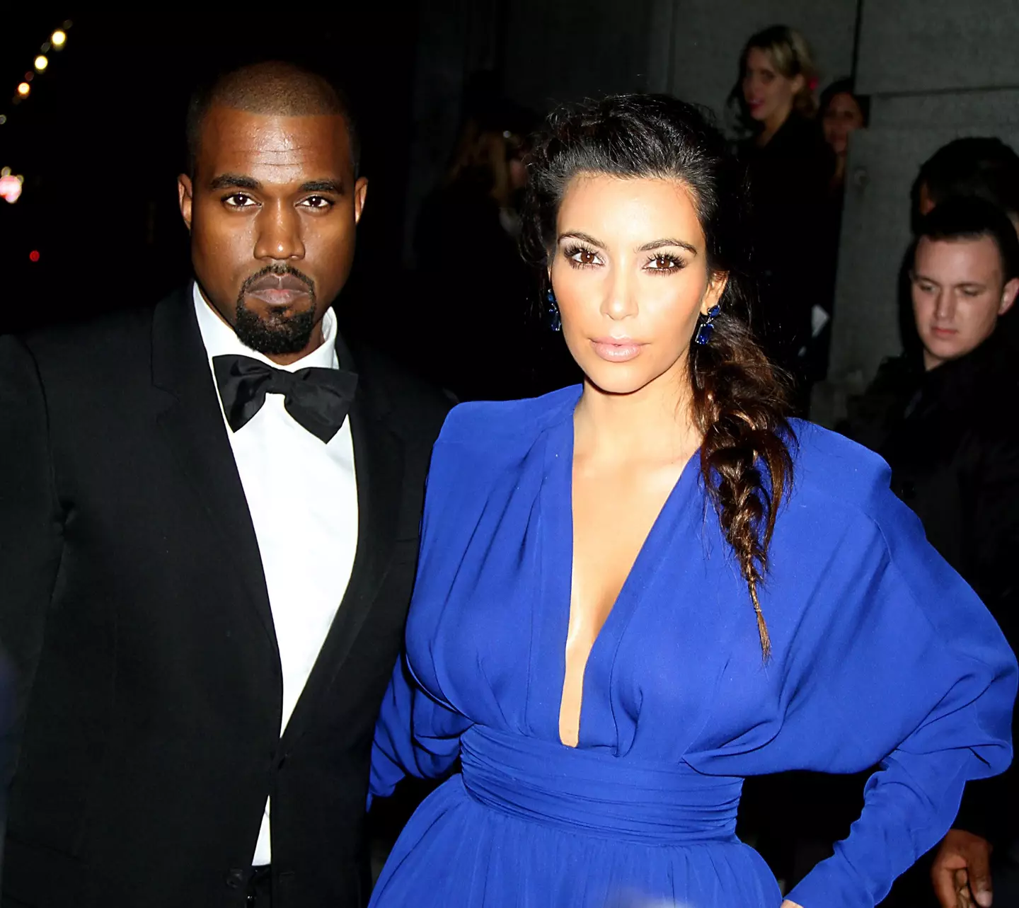 Kim and Kanye, with Kardashian wearing THE dress in question.