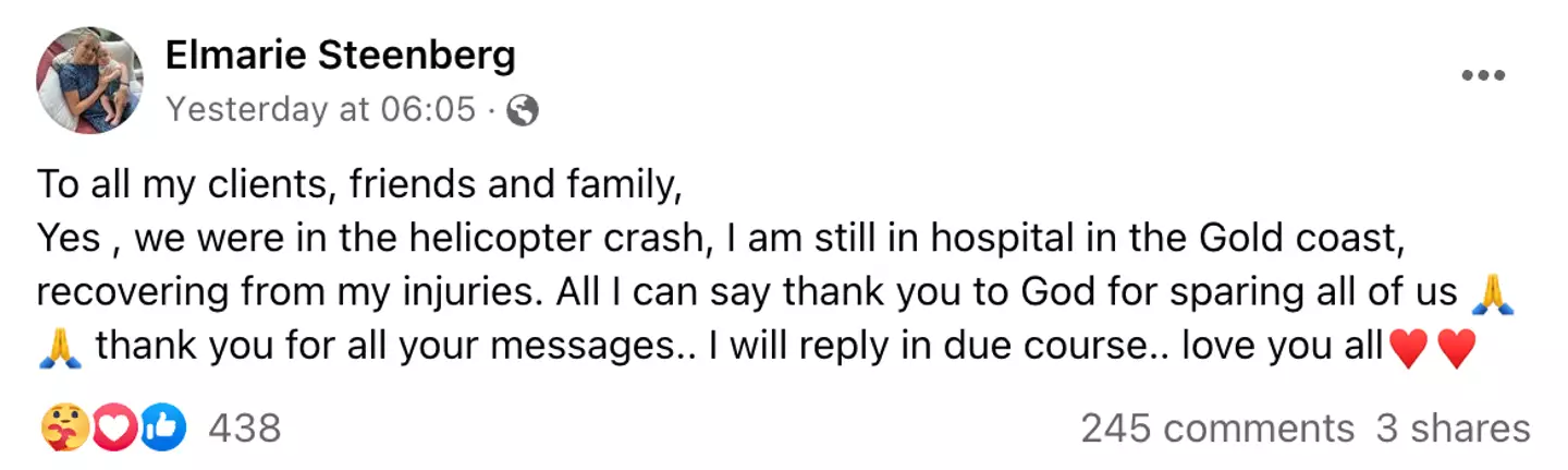 Elmarie Steenberg posted an update on Facebook.