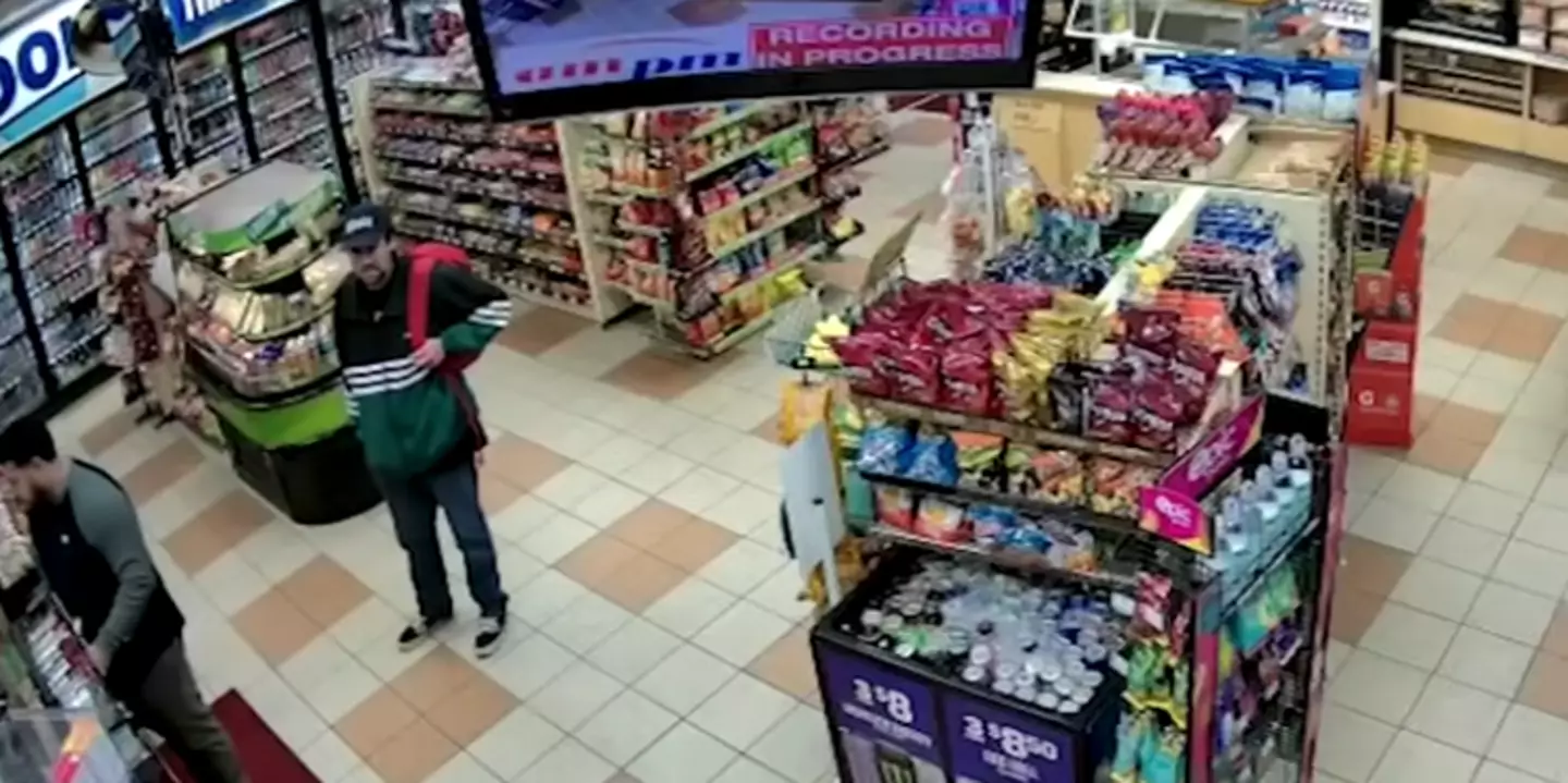 Nick appears to be in line at a gas station store (ABC7/YouTube)