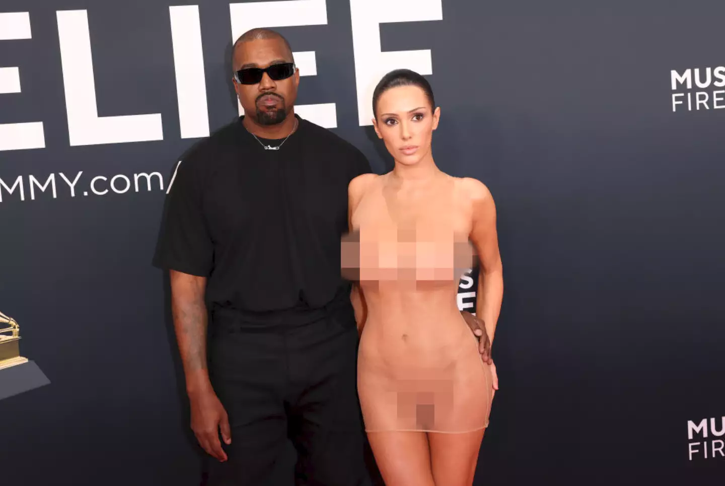 Kanye West and wife Bianca Censori turned heads at the Grammys on Sunday (Matt Winkelmeyer/Getty Images for The Recording Academy)