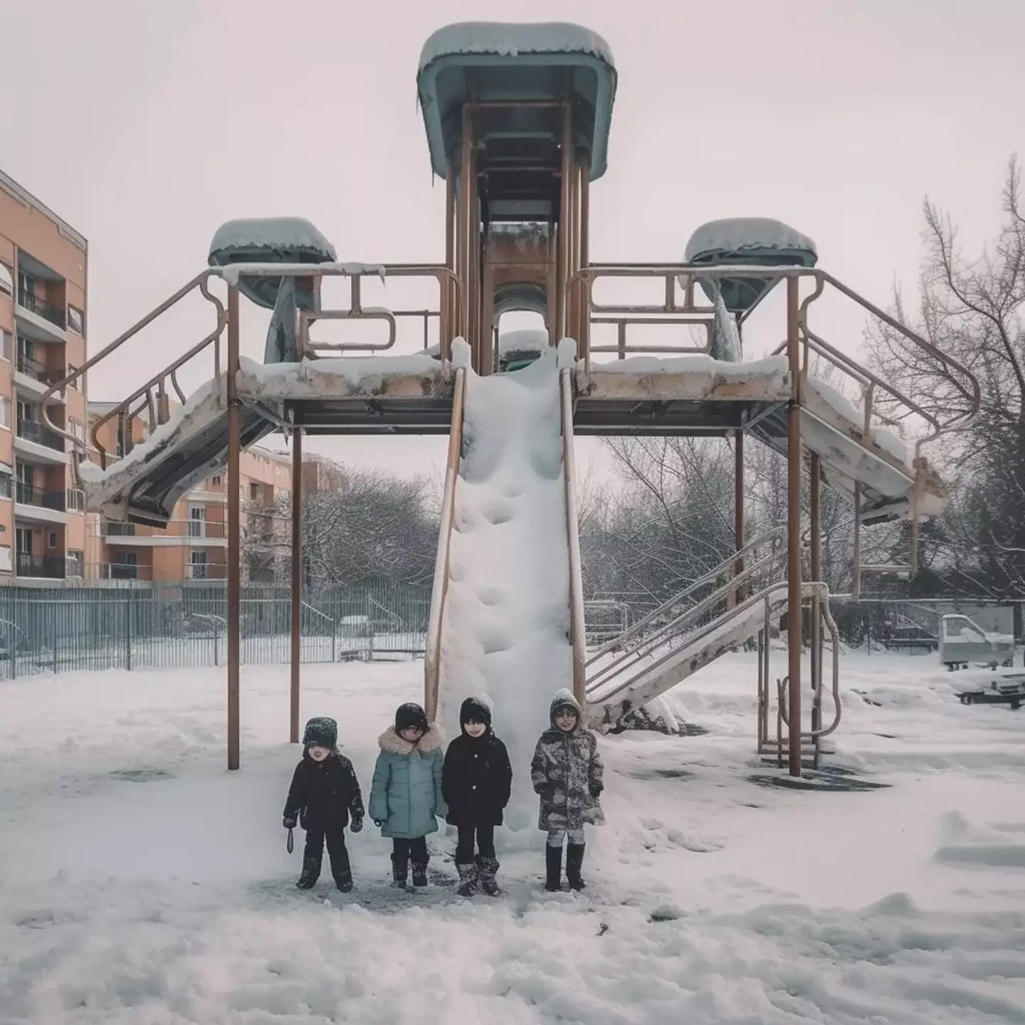 Children + a snowy playground = Coldplay.