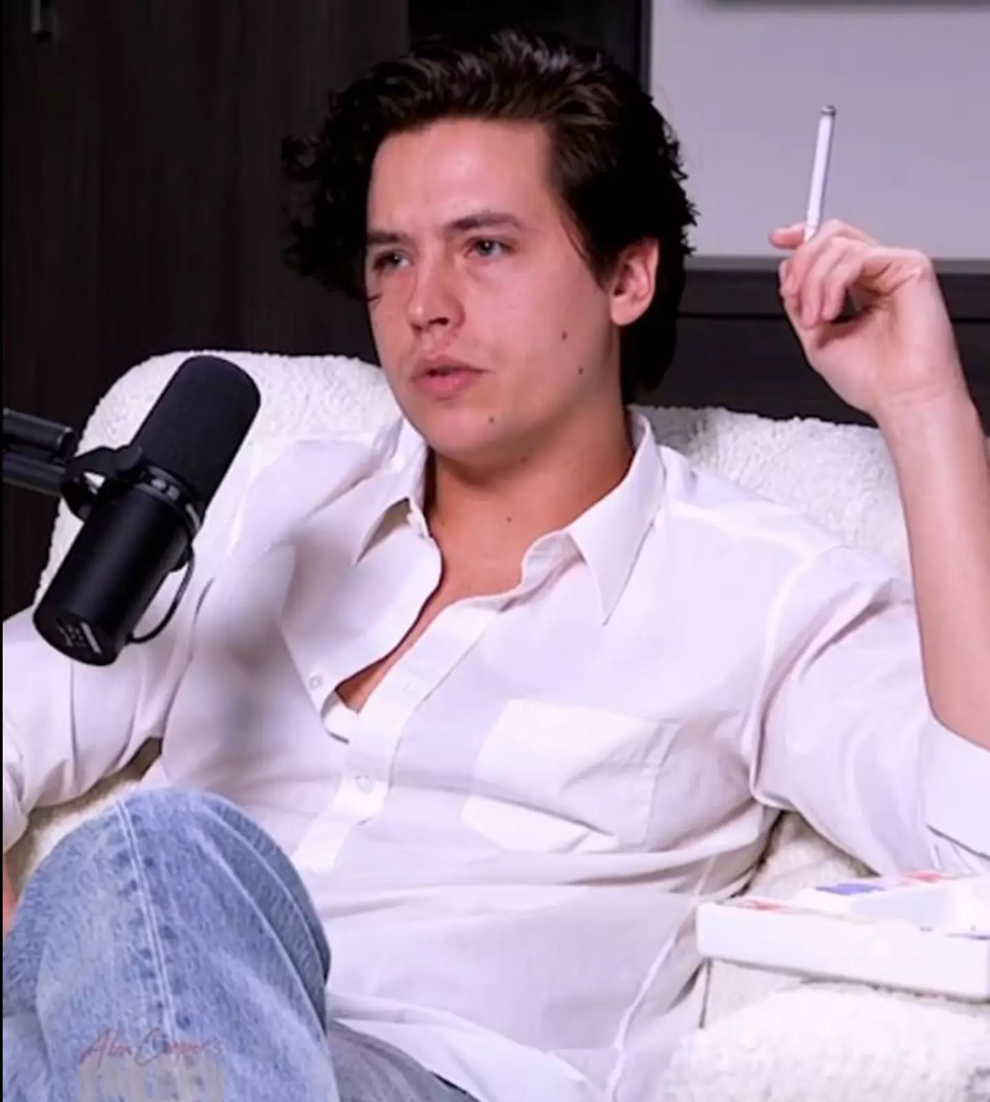 The actor also smoked indoors during the bizarre interview.