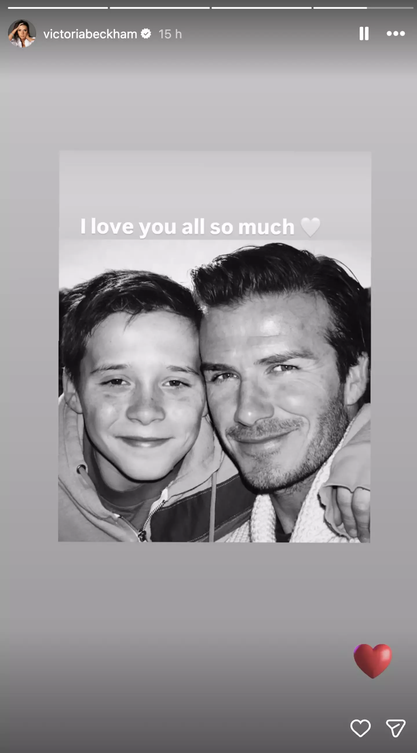 Victoria Beckham took to Instagram to repost her husband's story - which included an old picture of David and Brooklyn (Instagram/victoriabeckham)