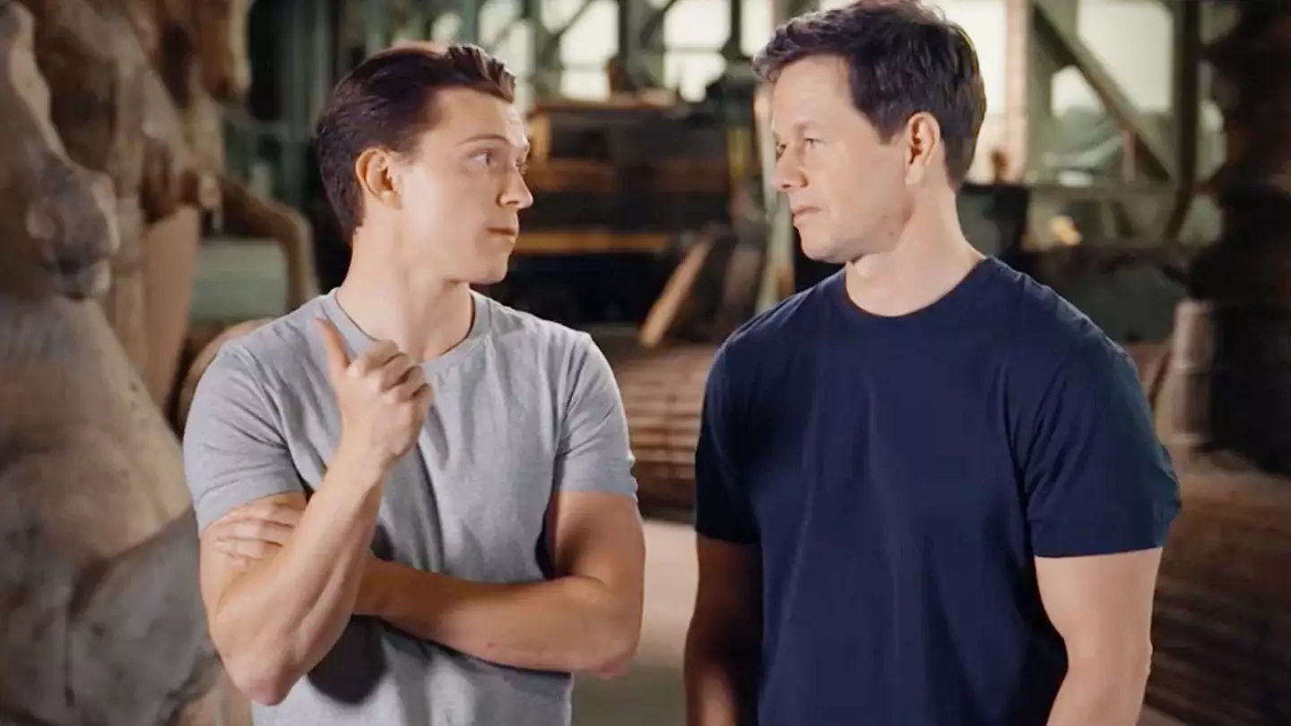 Tom Holland and Mark Wahlberg promoting Uncharted. (Sony Pictures)