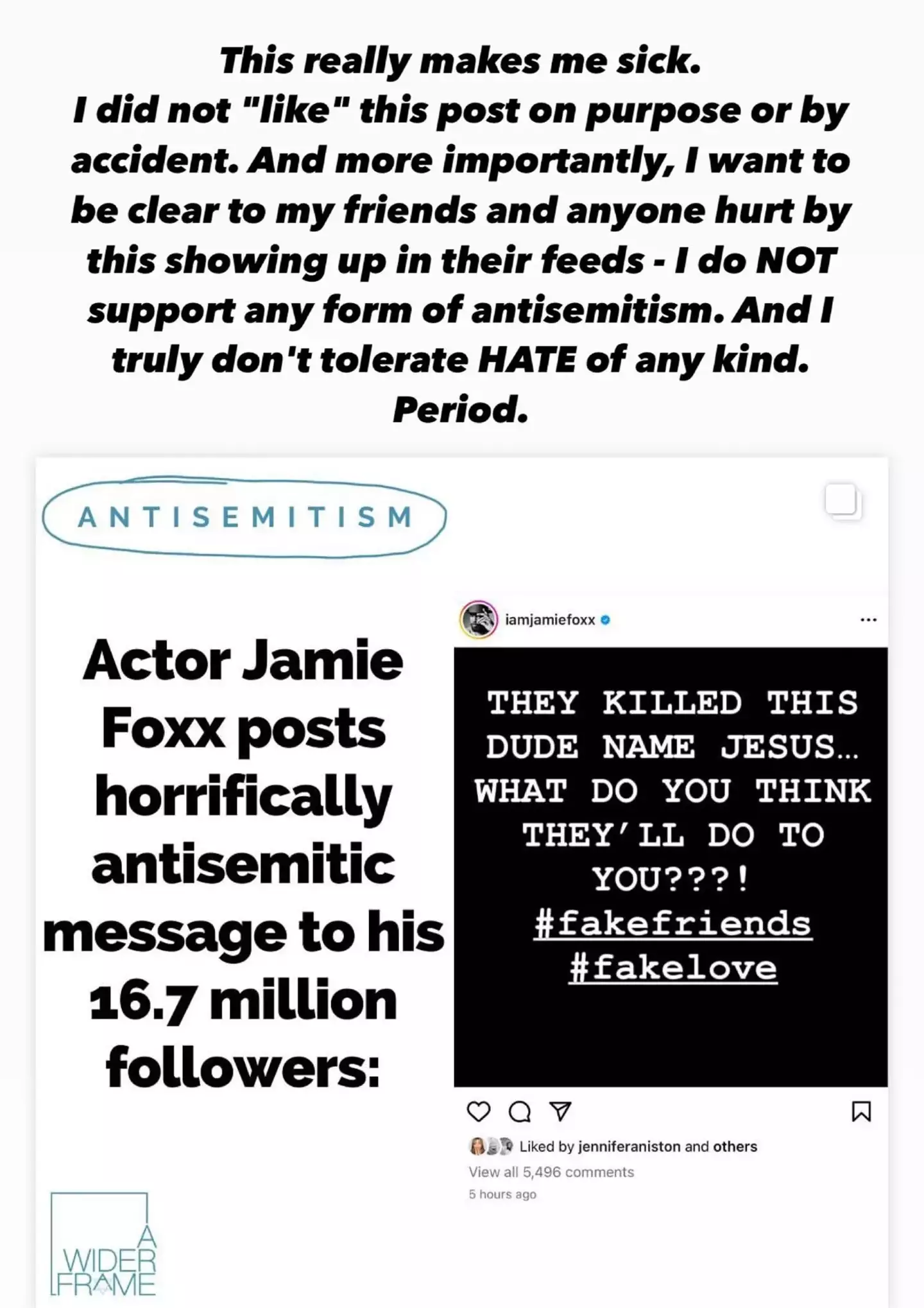 Jennifer Aniston also responded after she 'liked' Jamie Foxx's now deleted post.