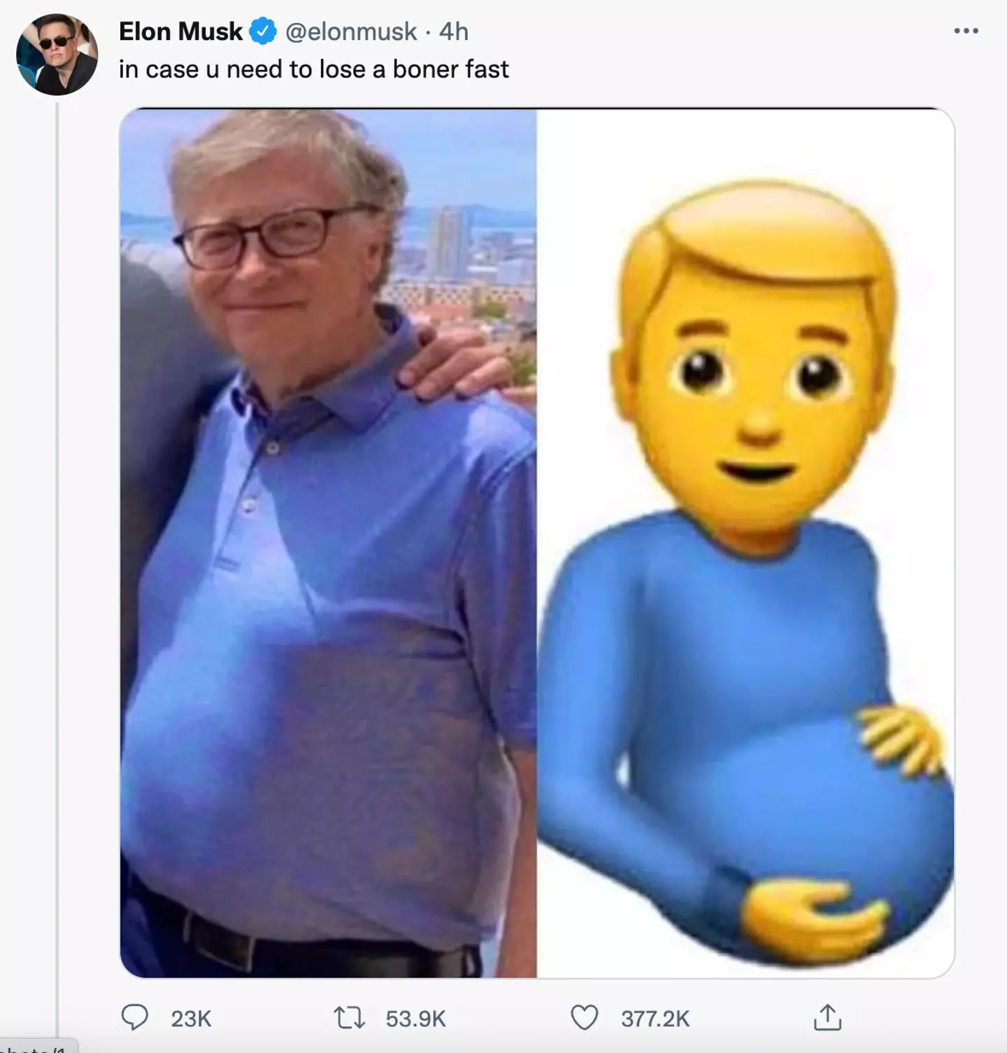 Elon Musk compared Bill Gates to the pregnant man emoji.