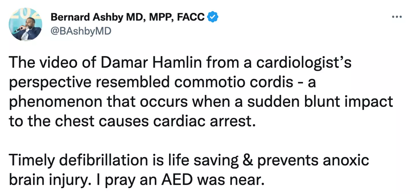 A number of doctors believe he suffered commotio cordis.