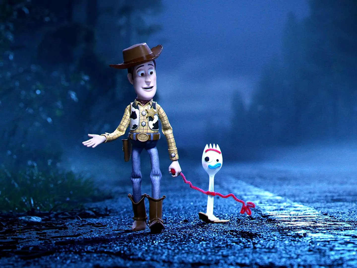 Woody and Forky go on an epic journey in Toy Story 4.