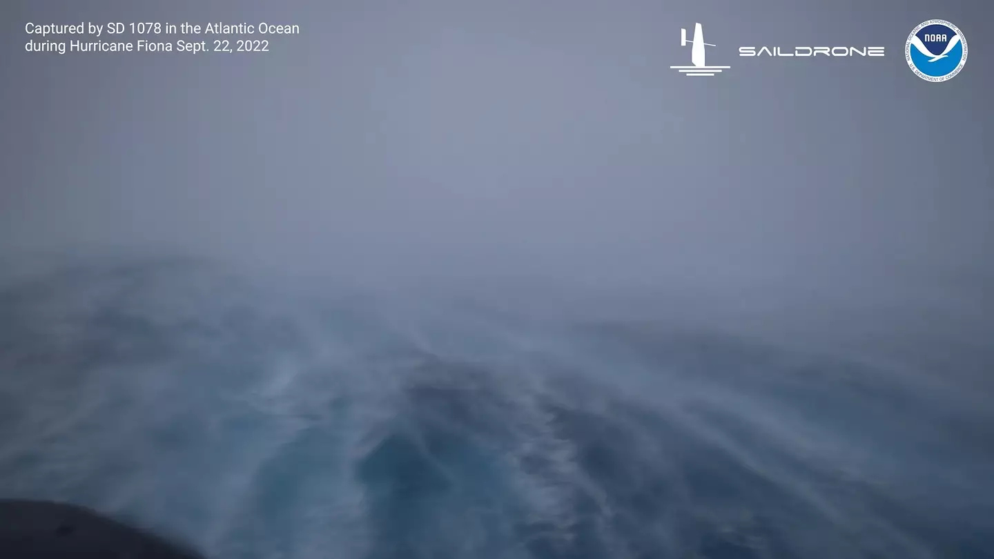 The drone endured 50ft waves and 100mph winds to get the footage.