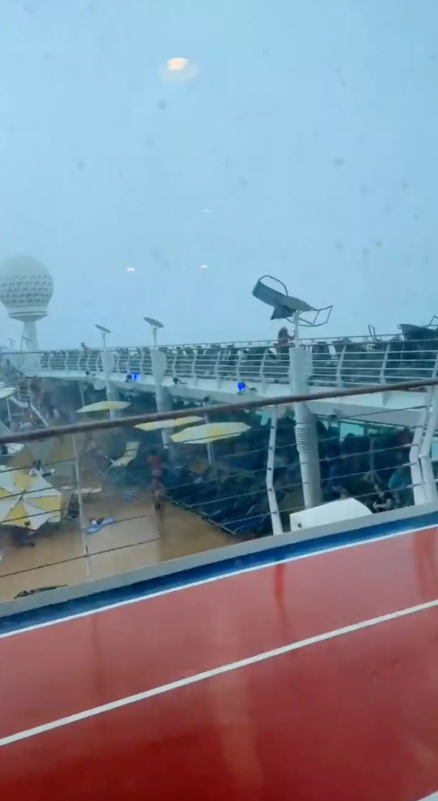 A sun lounger came extremely close to hitting one passenger.