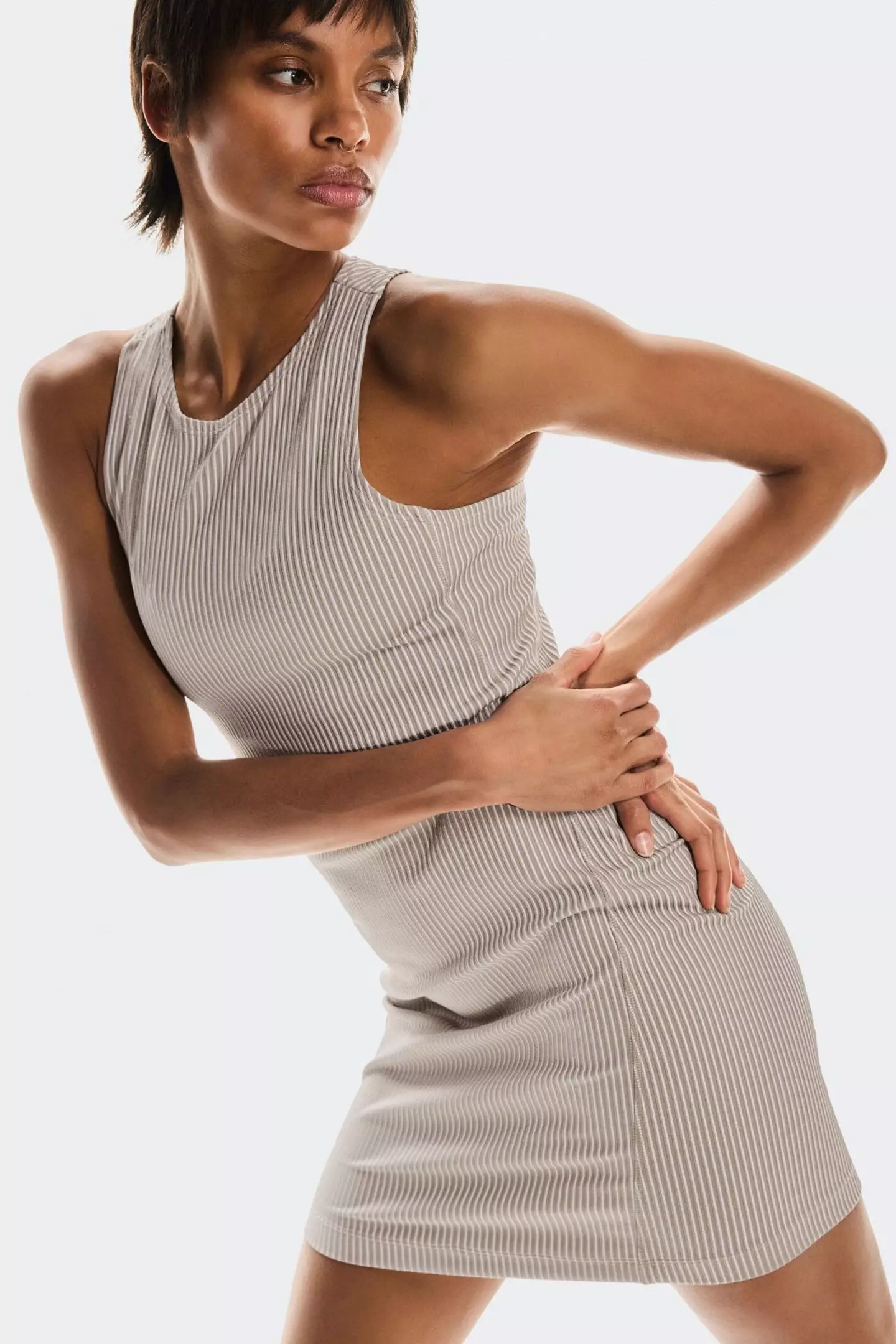 This soft and simple ribbed dress retails at $100 (On)