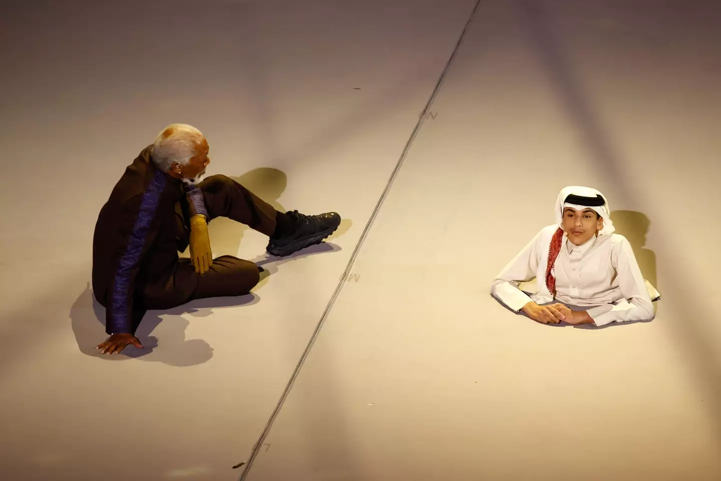 Morgan Freeman appeared on stage alongside Qatari YouTuber Ghanim al-Muftah.