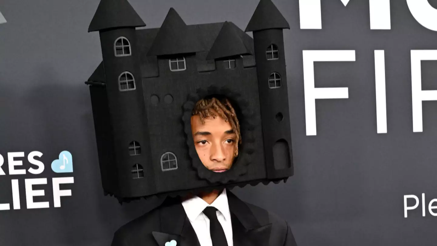 People baffled as Jaden Smith arrives at Grammys 2025 wearing giant castle on his head