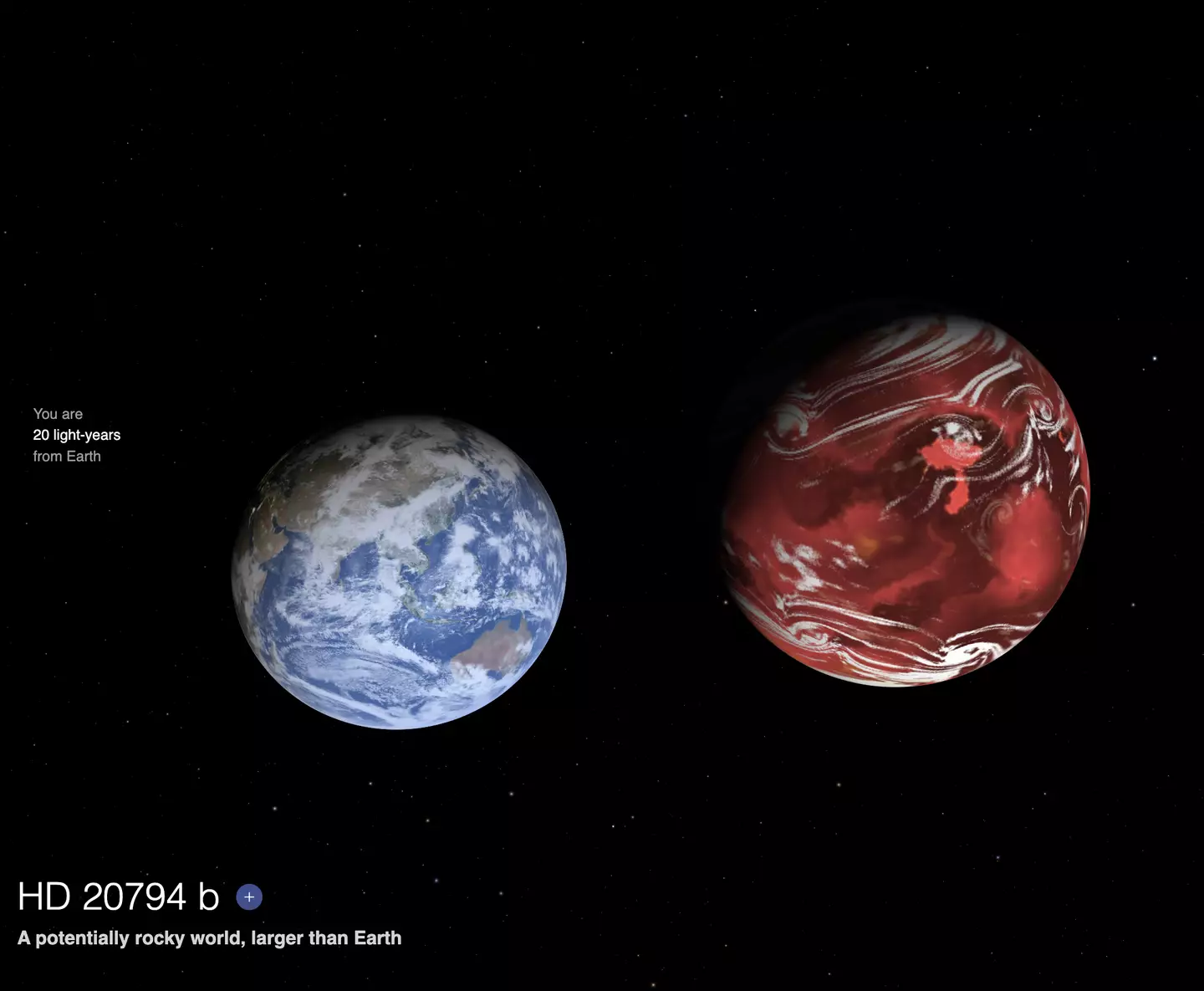 Earth next to the exoplanet 'HD 20794 d', which may possibly host alien life (NASA)