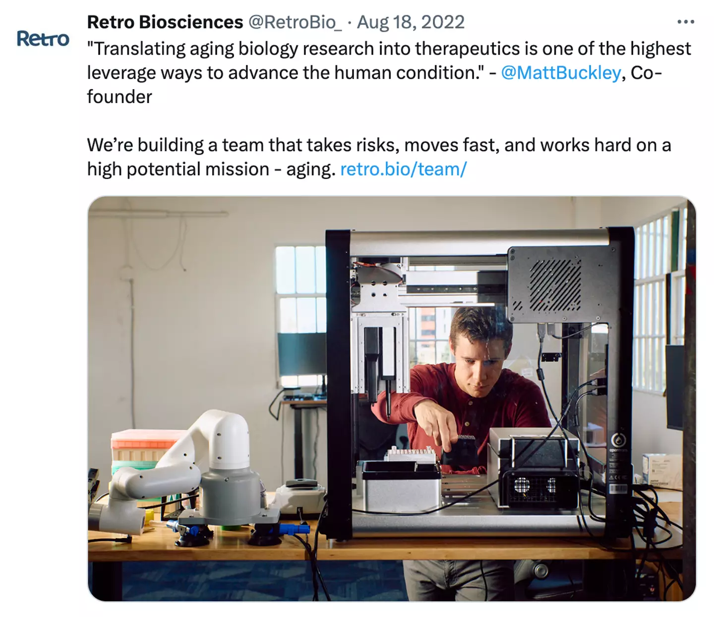 Retro aims to extend the average lifespan by 10 years.