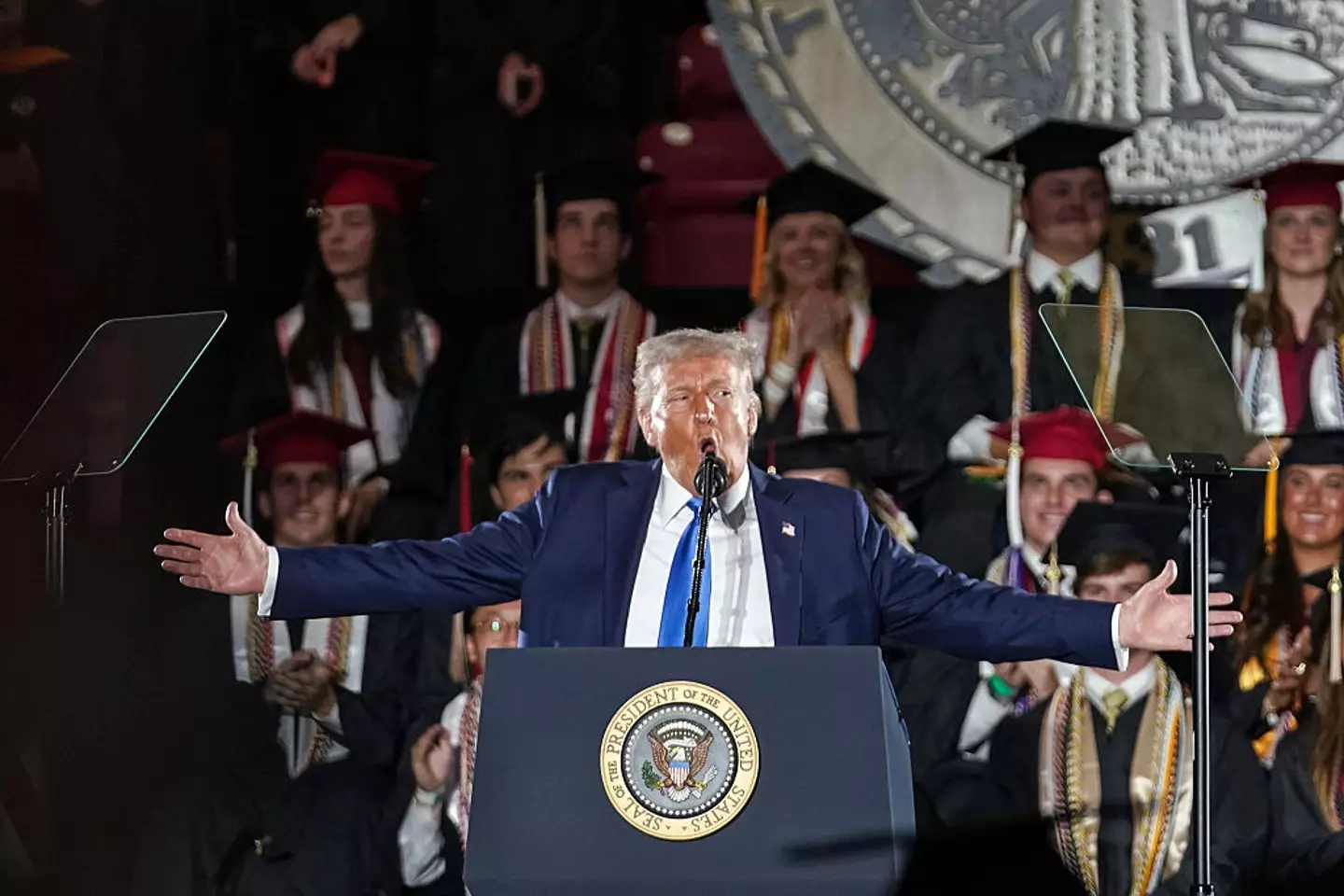 Trump did the impersonation while visiting the University of Alabama (ELIJAH NOUVELAGE/AFP via Getty Images)