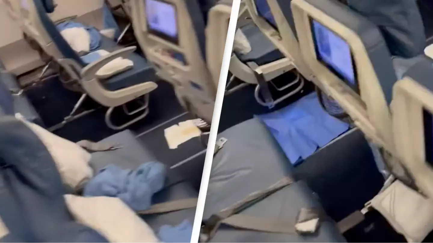 Disgusting video shows inside of plane that had to land early after passenger had bad diarrhea