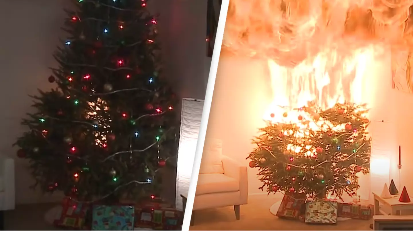 Terrifying footage shows a Christmas tree fire turn deadly within seconds