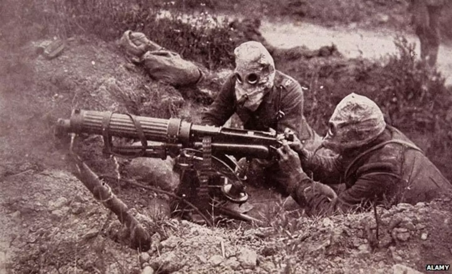 German troops wearing gas masks during WW1.
