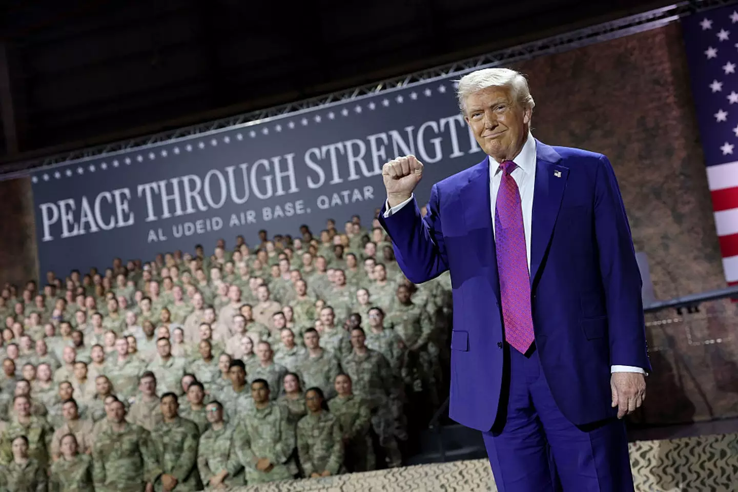 Donald Trump seen with troops located at the Al Udeid Air Base (Win McNamee/Getty Images)