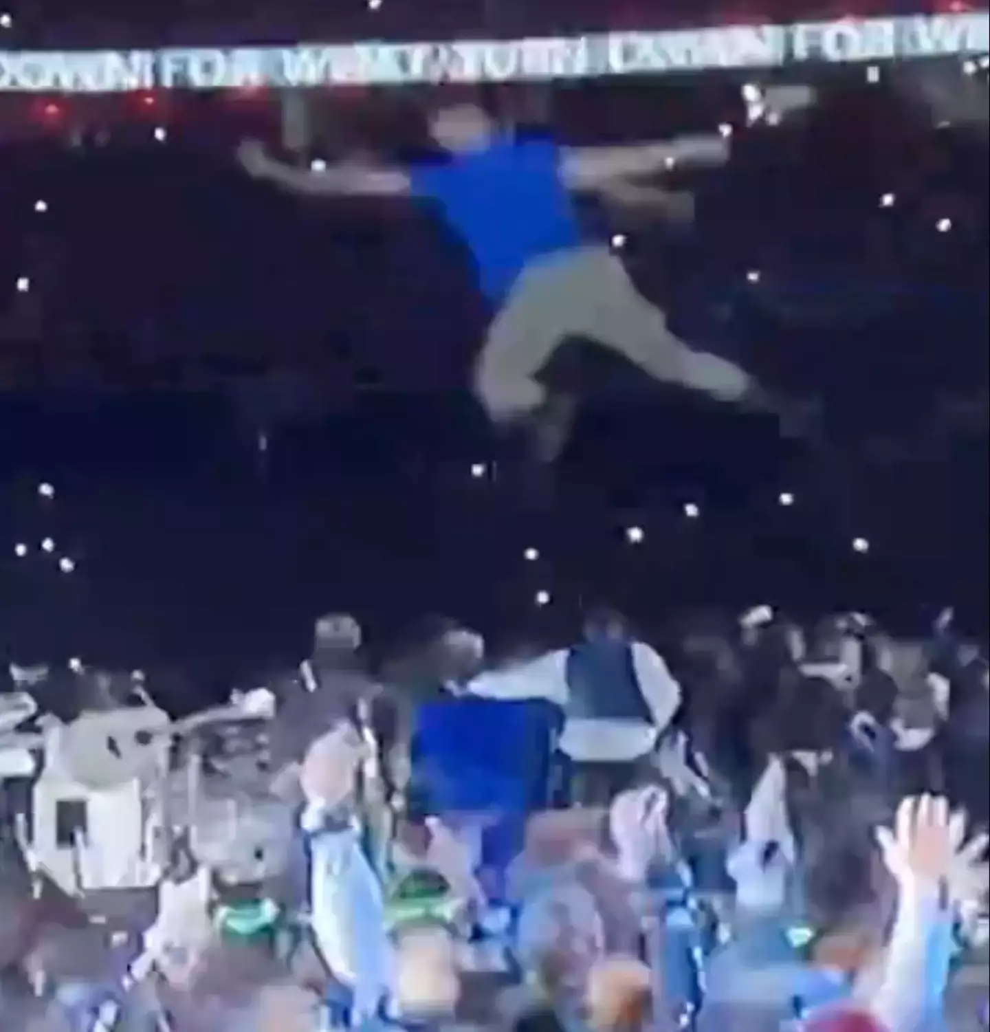 One Usher fan had an insane view of the halftime show when he was launched into the sky.