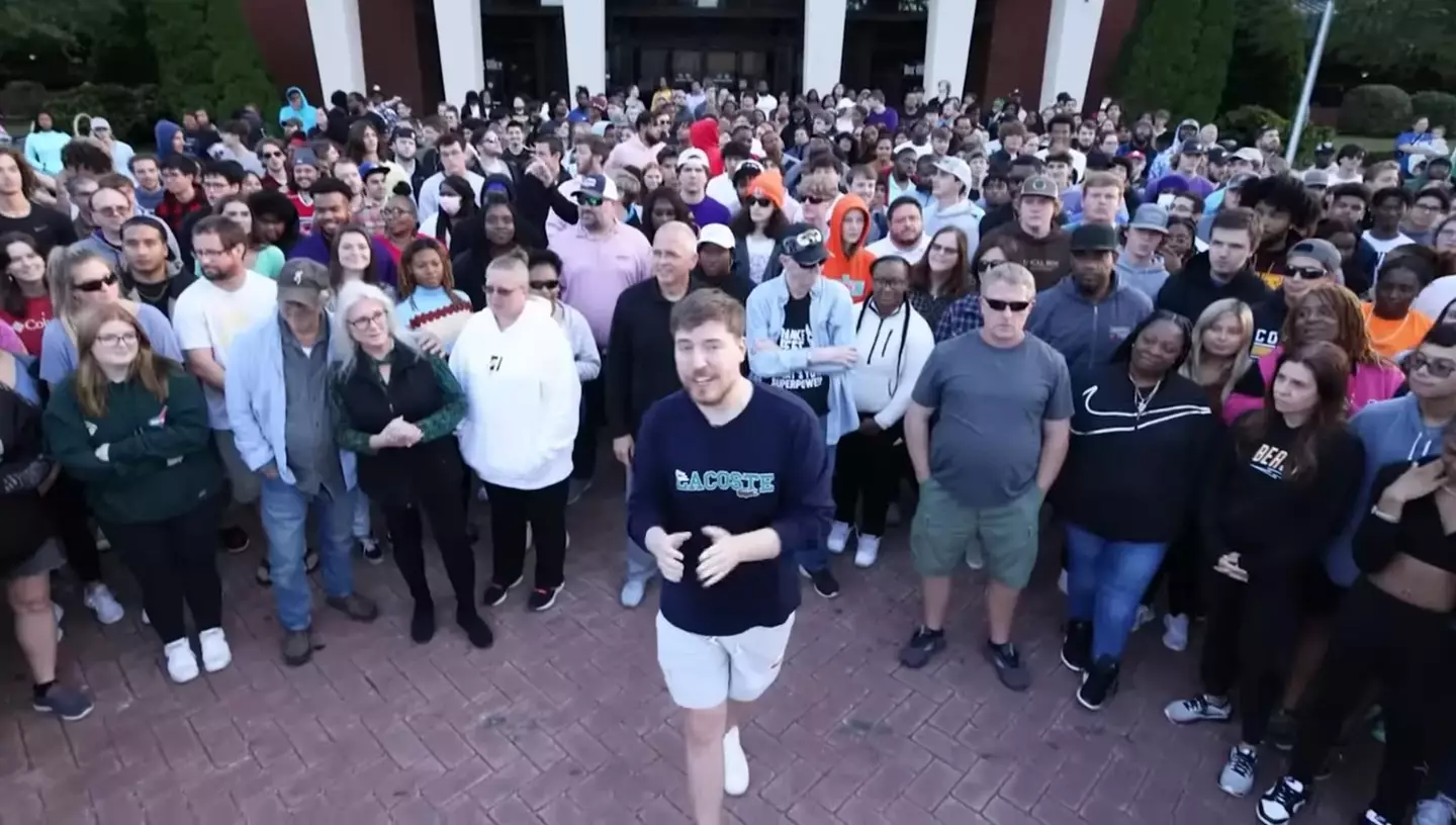 MrBeast with the people he helped regain their vision.