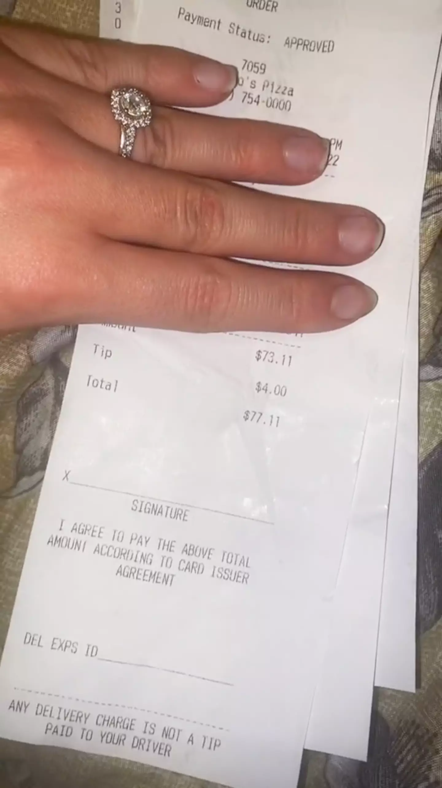 She showed a typical tip she might get on a shift.