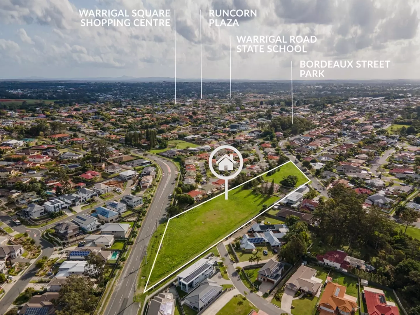 Aerial footage shows there are dozens of homes gathered around the property (Ray White Robertson)