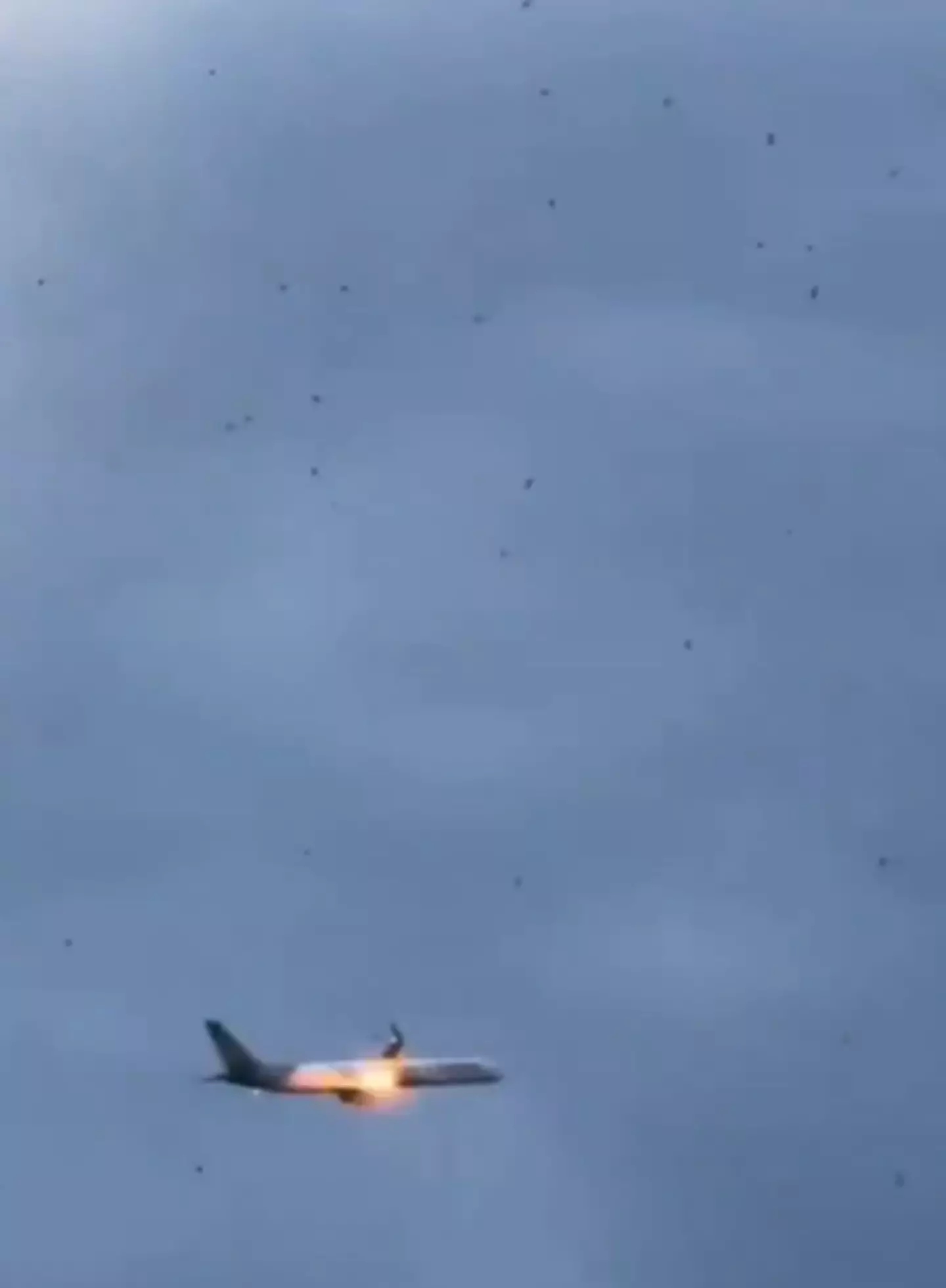 The plane could be seen with what looked like fire coming out of its engine (Viral Press)