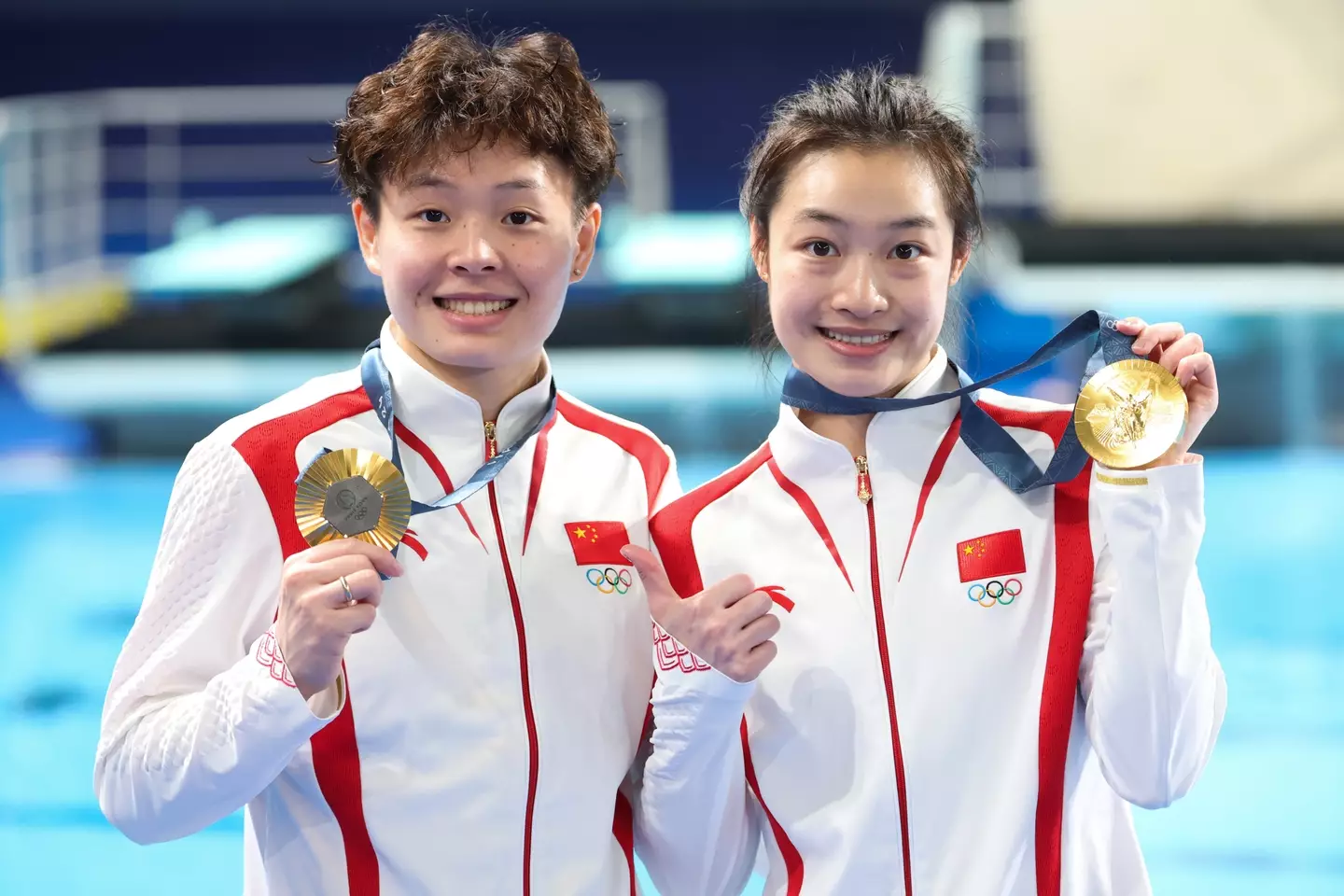 The duo scored a 337.68 to beat US’ and British team.(Lingjun/CHINASPORTS/VCG via Getty Images)