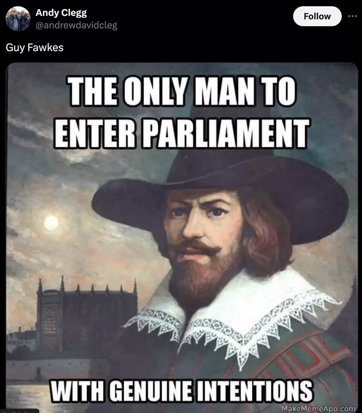 Guy Fawkes is seen as a symbol of freedom to some. (X/ @andrewdavidcleg)