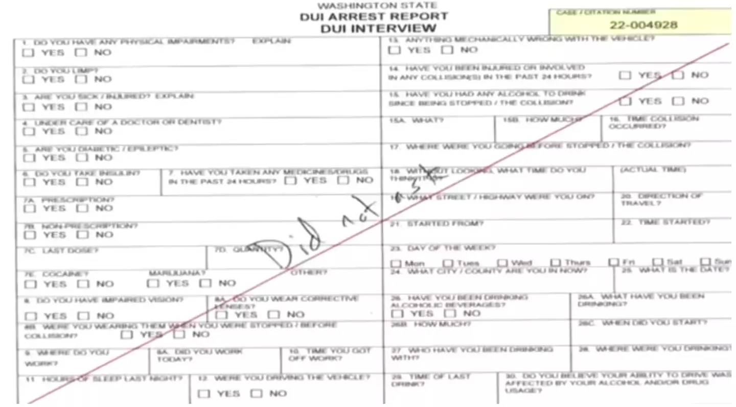 A DUI arrest report showed that trooper did not ask sobriety questions while arresting McClure.