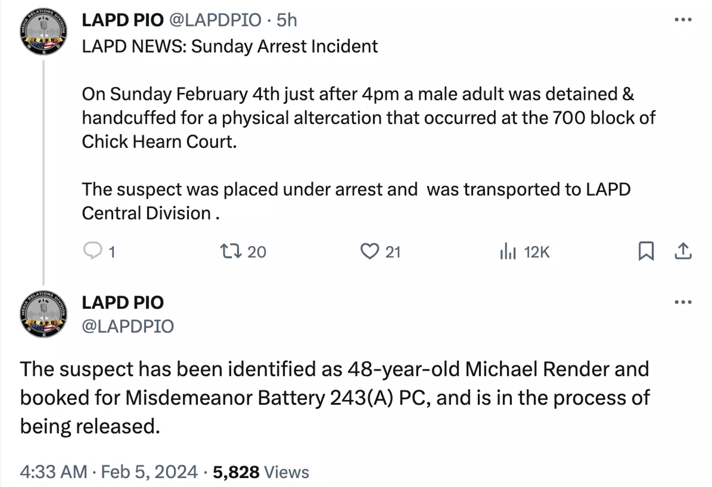 LAPD confirmed Killer Mike's arrest on social media.