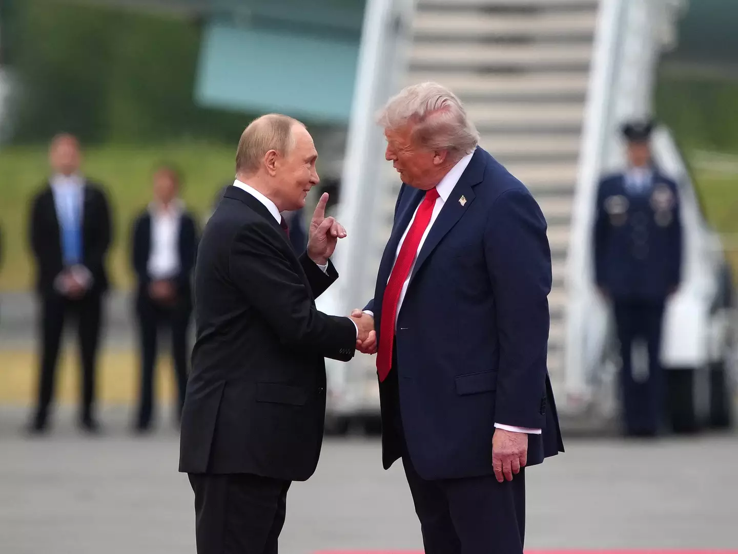 Donald Trump and Vladimir Putin's meeting may have had its sensitive details compromised (Andrew Harnik/Getty Images)