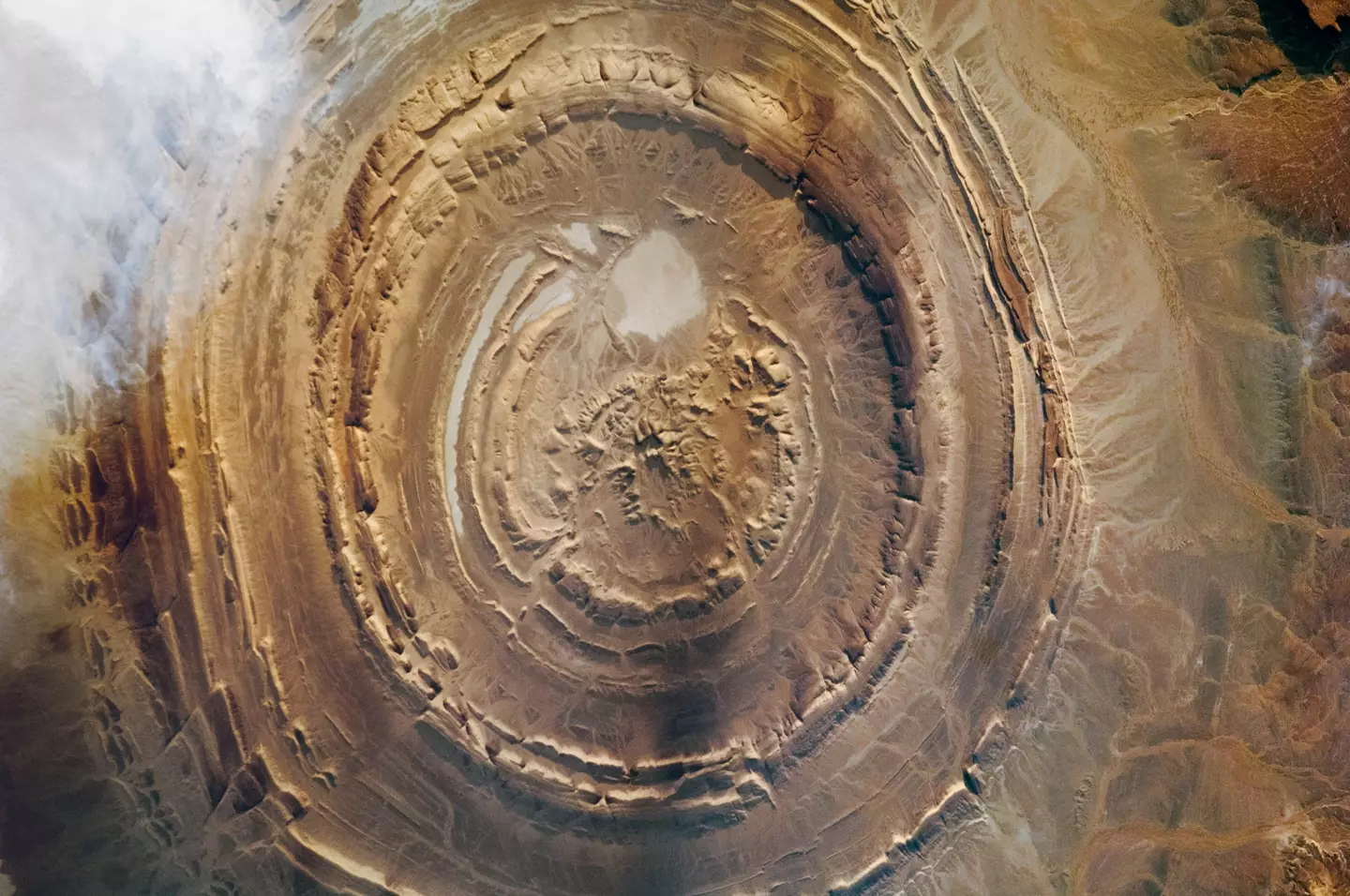 The Eye of the Sahara, also known as the Richat Structure, resides in Mauritania.