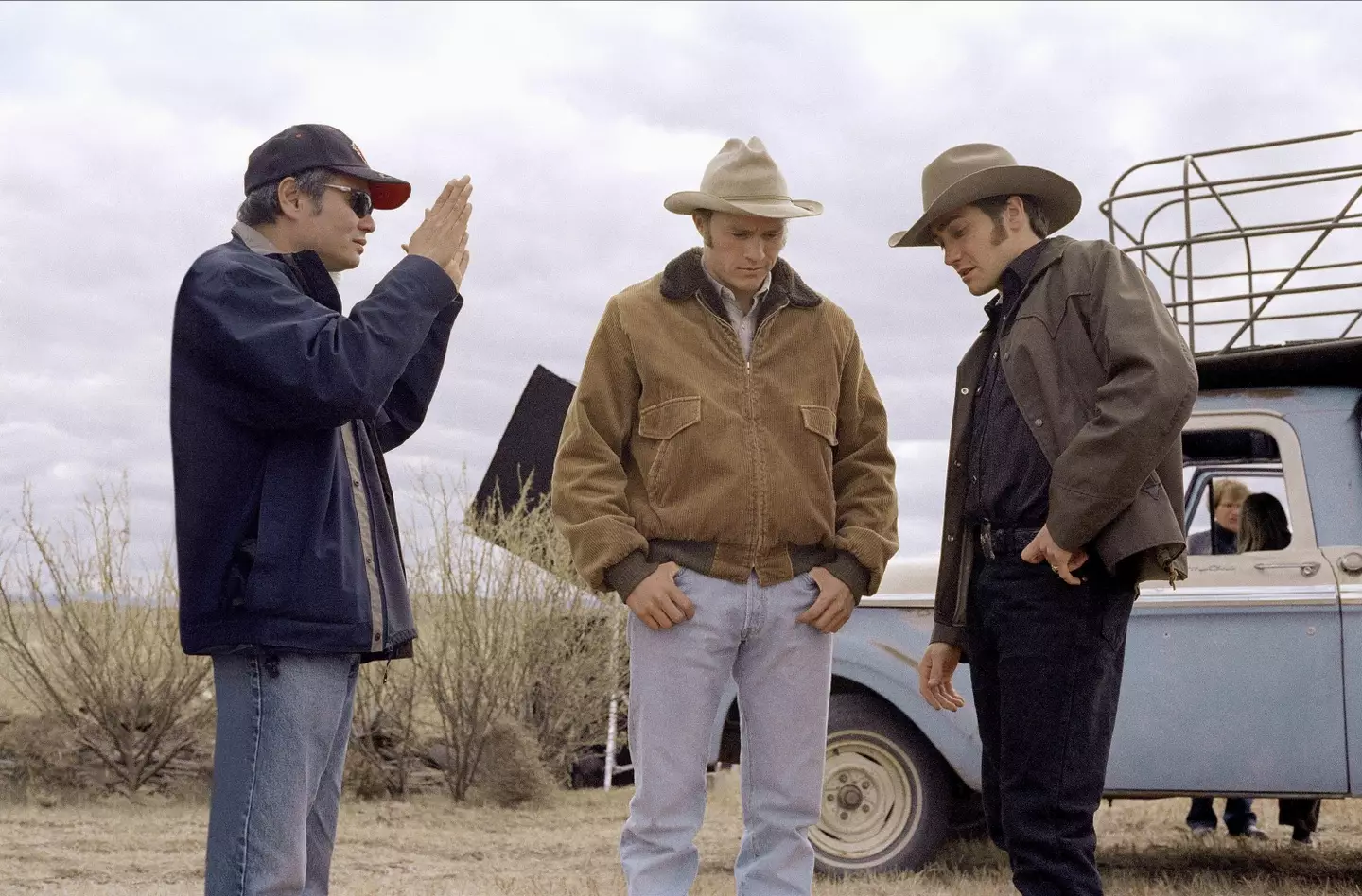 Ang Lee with the two stars on set.