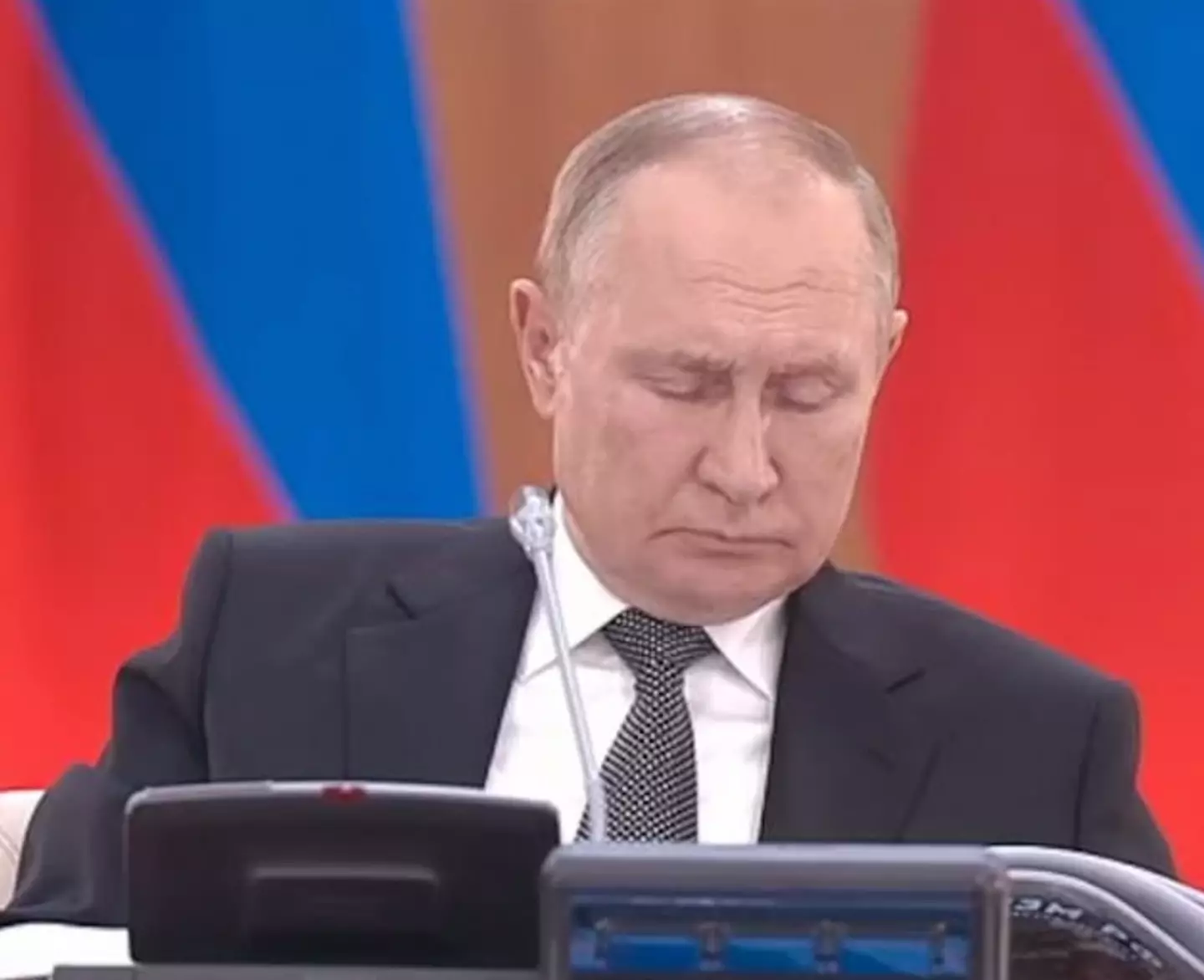 The Russian President looked in some discomfort throughout the meeting.