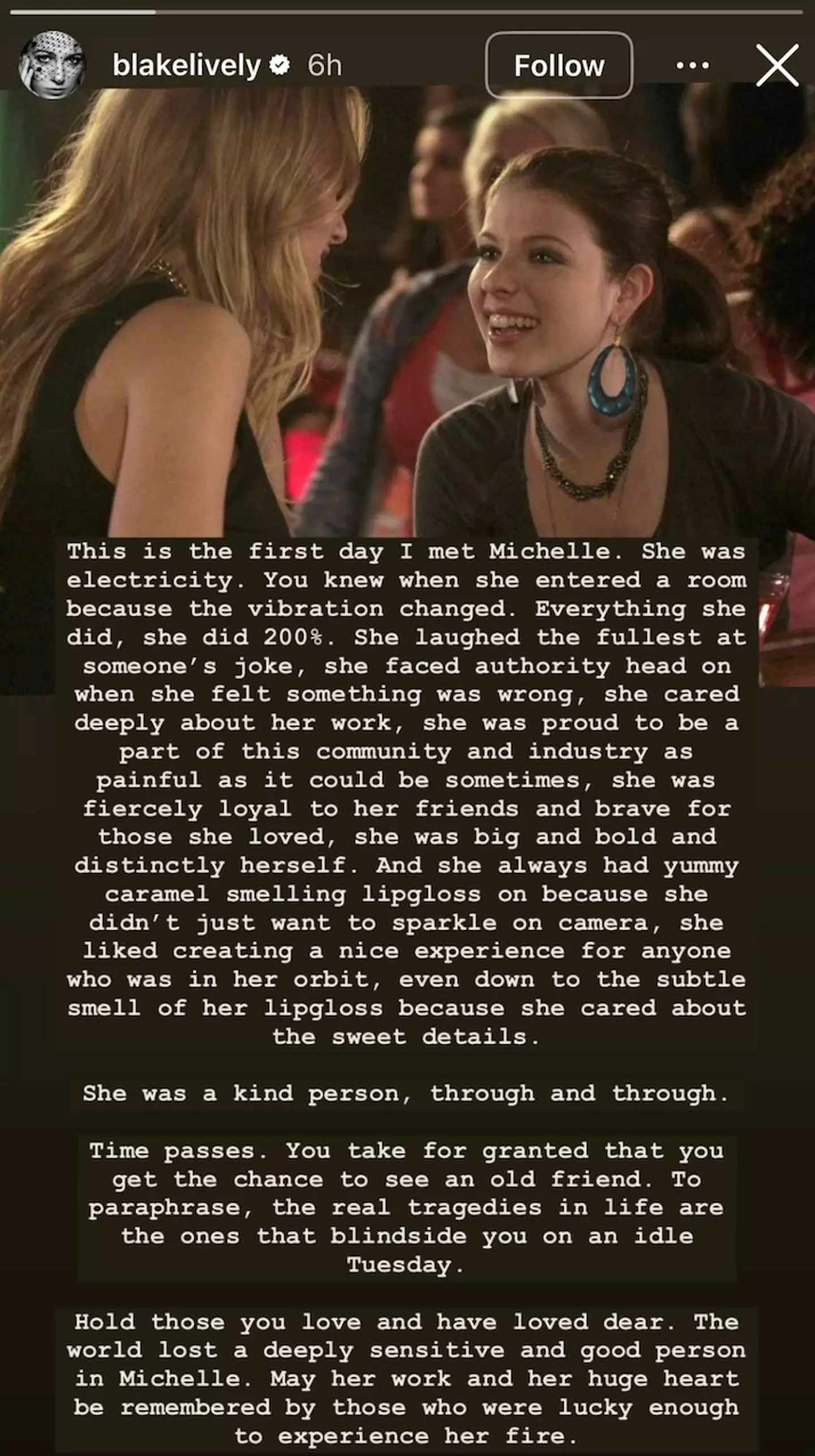 Lively's tribute on Instagram for her friend (Instagram/@blakelively)