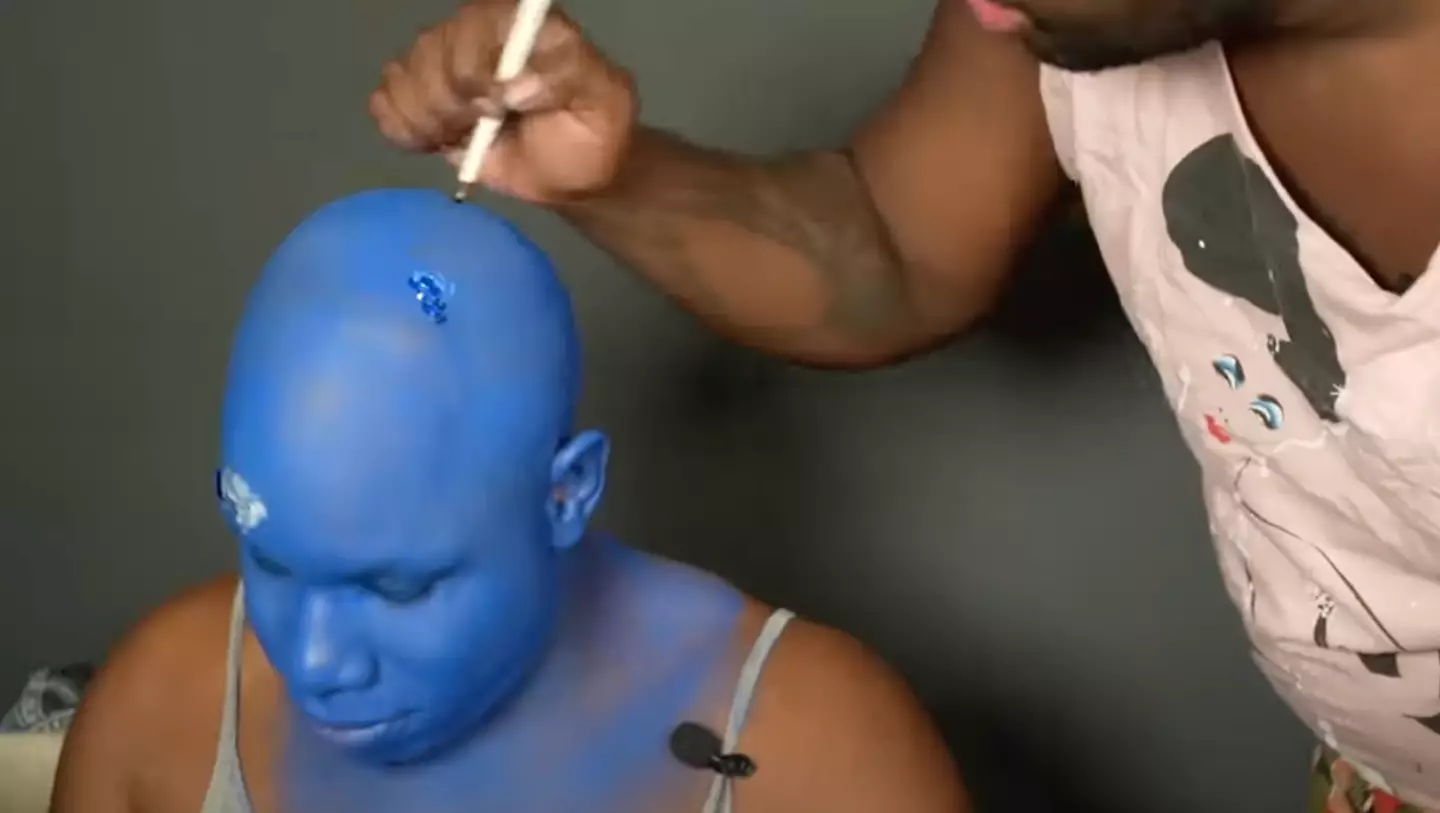 Sibling Rivalry recreated Doja Cat's look but in blue.