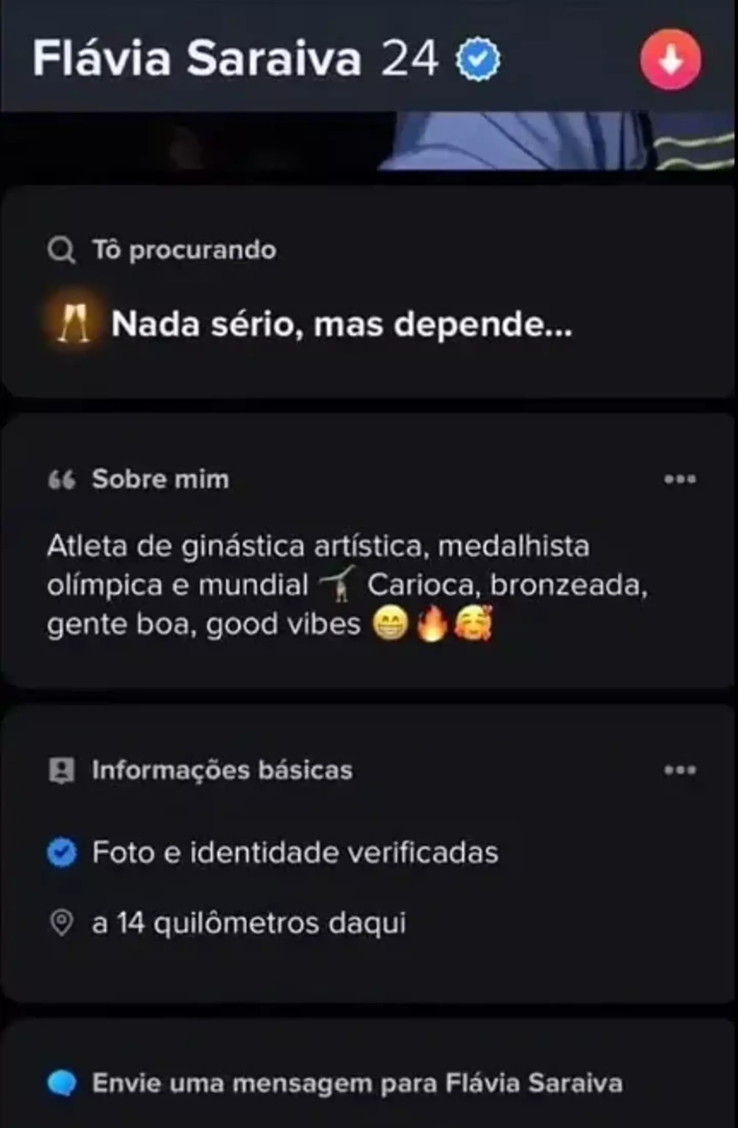 Her Tinder profile has seemingly surfaced online. (Tinder / Flavia Saraiva)