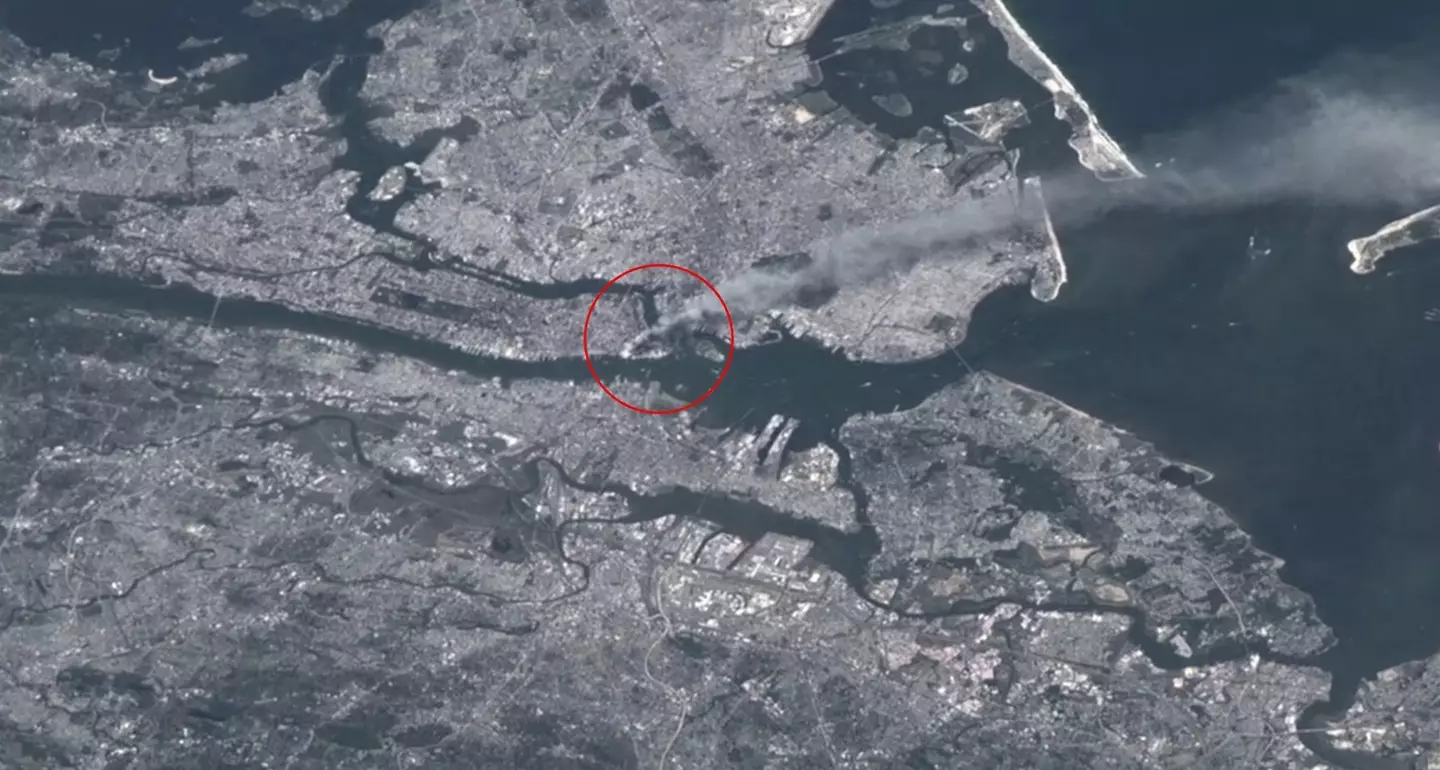 Plumes of smoke seen in Manhattan in satellite images taken from the ISS (NASA/YouTube)