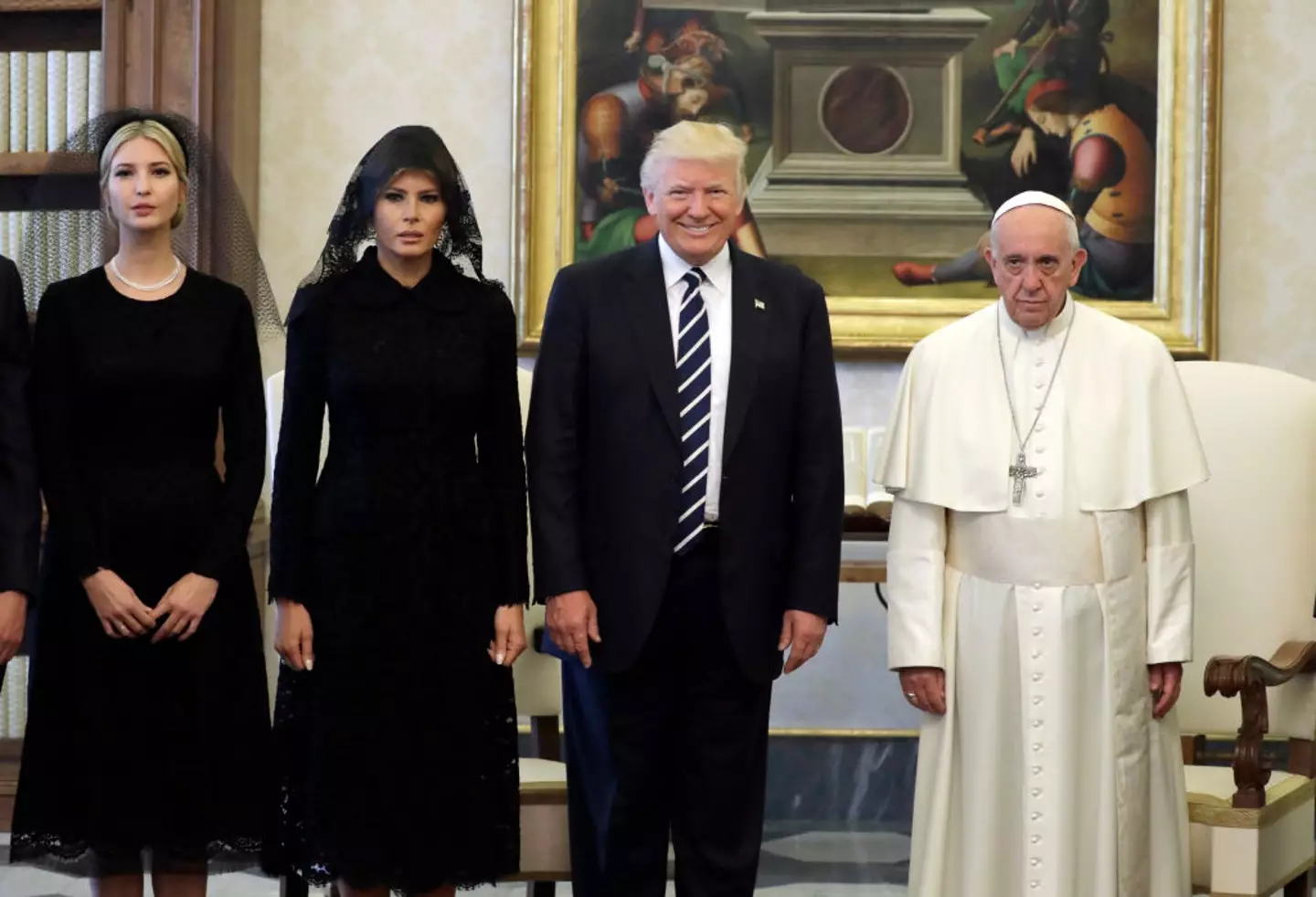 Ivanka, Melania and Donald Trump pose next to Pope Francis back in 2017 (EVAN VUCCI/AFP via Getty Images)