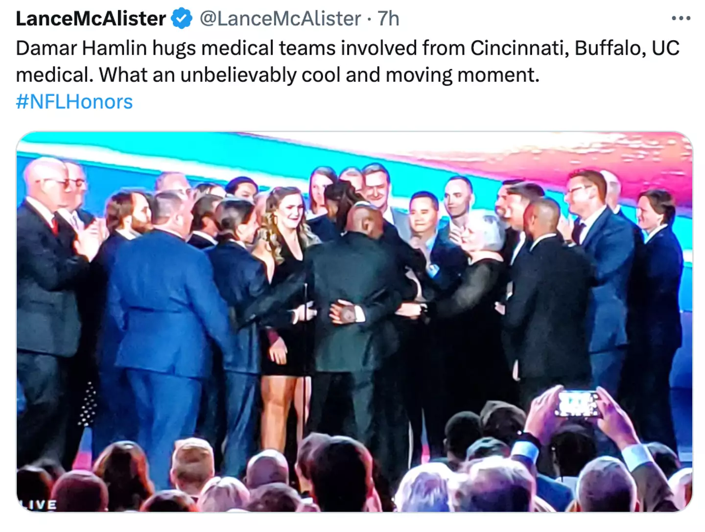 Hamlin hugged those on stage with him at the event.