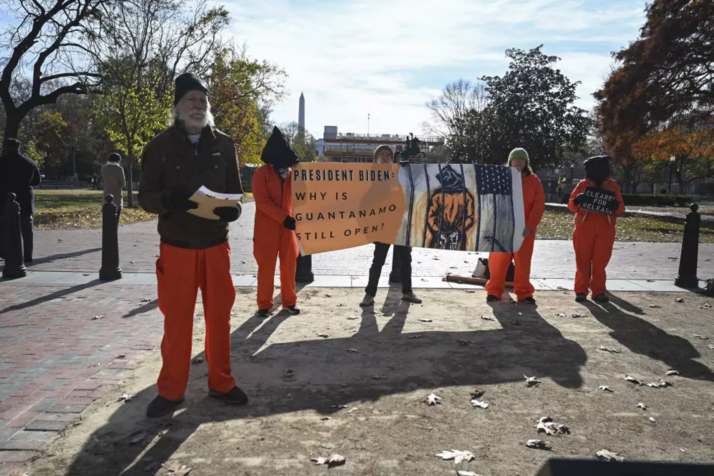 Human rights protesters called on the Biden administration to release Guantanamo Bay prisoners in December before Trump took office (Celal Gunes/Anadolu via Getty Images)