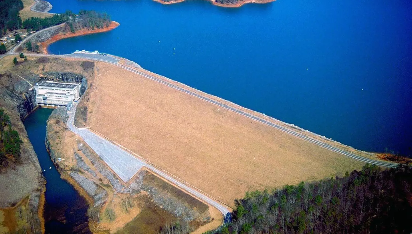Buford Dam and Lake Lanier were built in the 1950s by the U.S. Army Corps of Engineers to supply water and power and prevent flooding from the Chattahoochee River.
