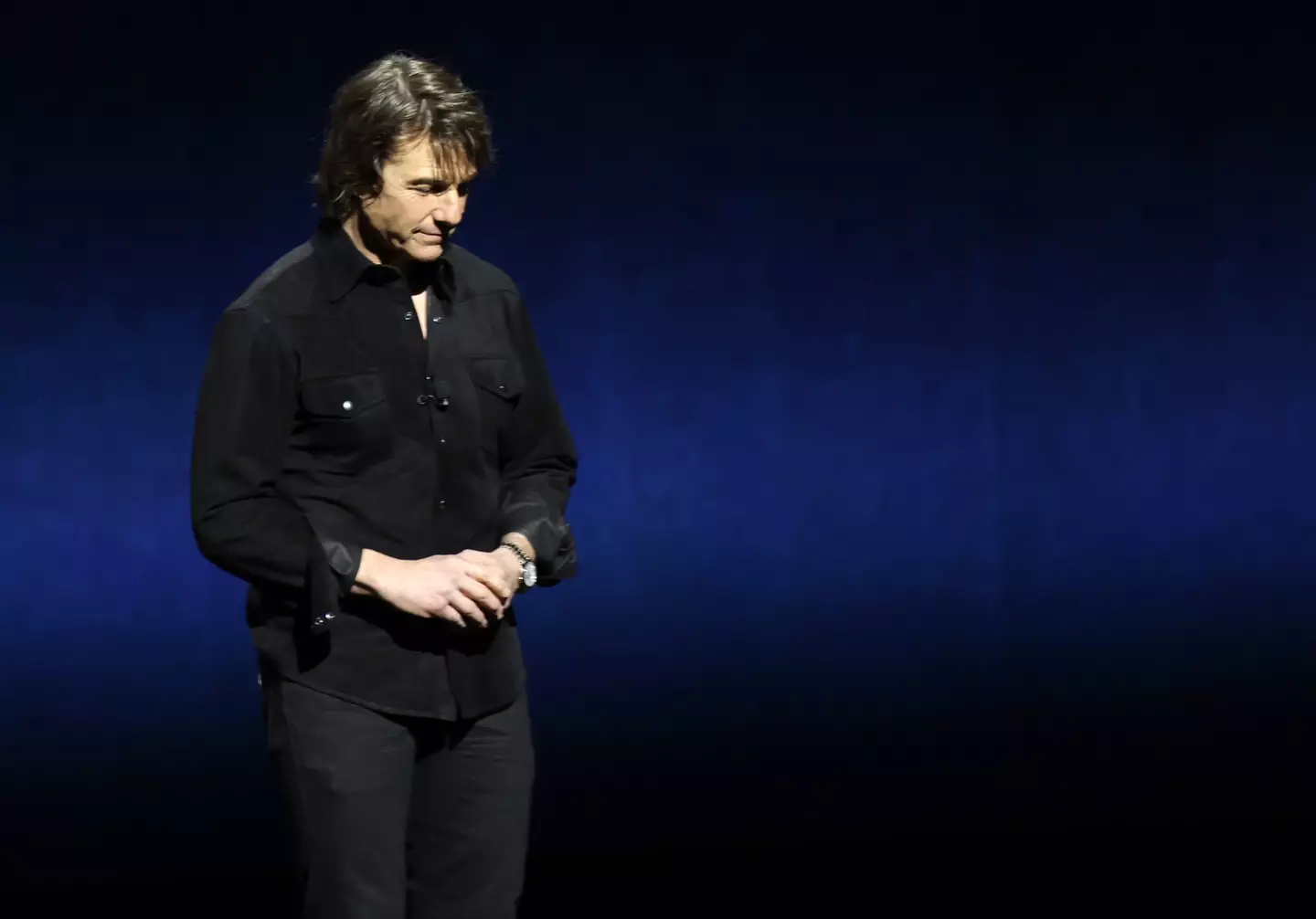 Tom Cruise after asking the CinemaCon audience for a moment of silence for Val Kilmer (Gabe Ginsberg/WireImage)
