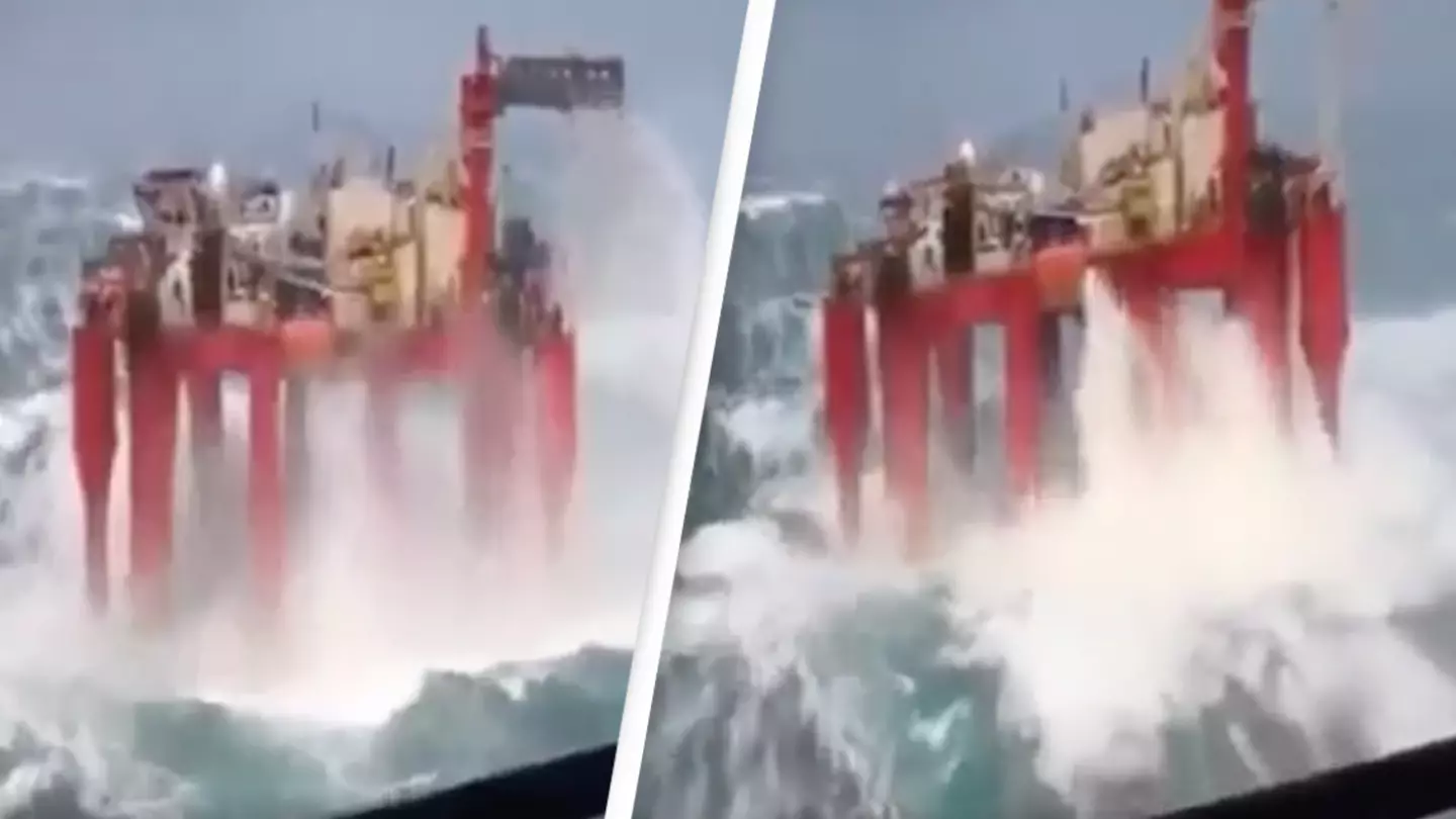 Footage of an oil rig during a storm leaves people questioning how they don't topple over