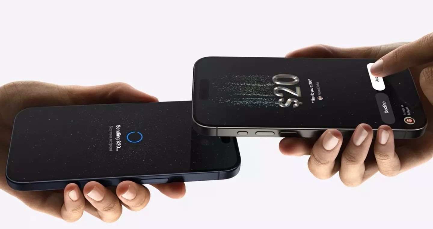 The feature will allows users to tap their phones to send money. (Apple)